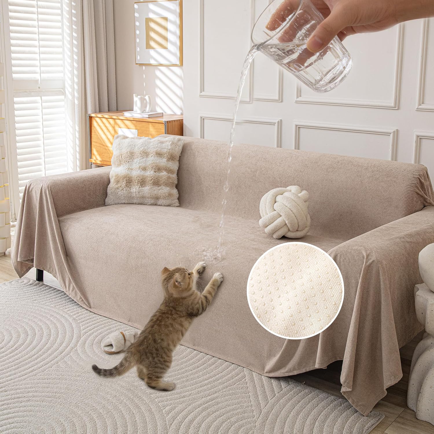 Waterproof Couch Covers for 4 Cushion, Non Slip Cat-Scratch Resistant Sofa Couch Covers for Dogs, L Shape Sectional Protectors Slipcovers, Large Furniture Covers for Pets, 91