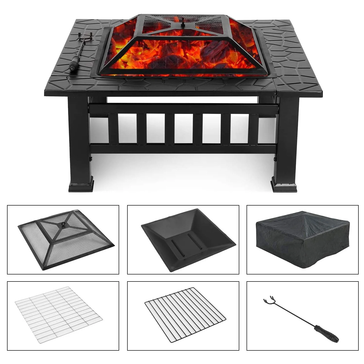 Outdoor Wood Burning Fire Pit, 24" Hexagon Metal Fire Pit for Patio with Poker, Spark Screen, Hex Shaped Fire Pit BBQ Grill, Garden Firepit Stove for Camping Picnic Bonfire Backyard, JA2419 - Image 15