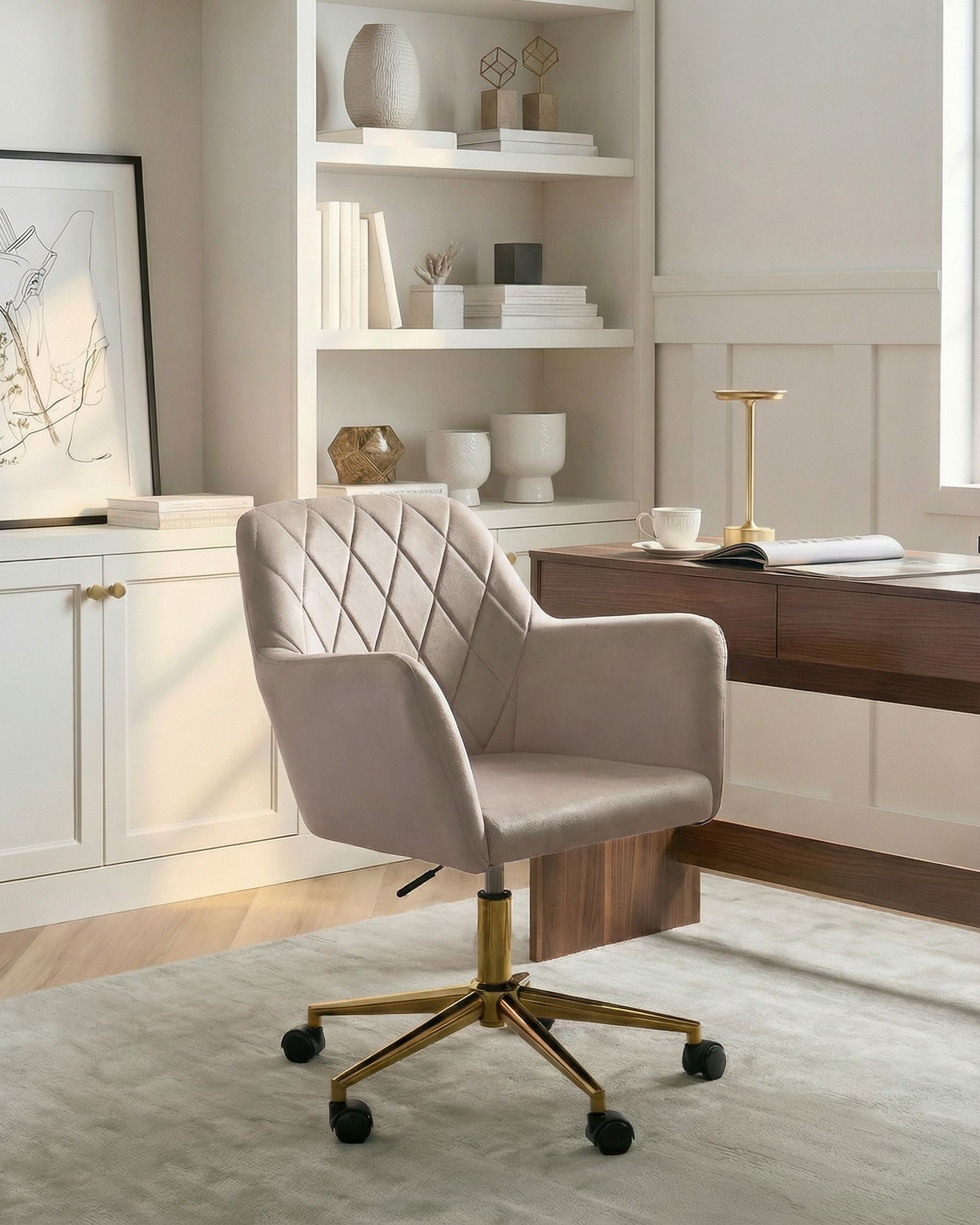 Desk Chair LELORIA Velvet Taupe
