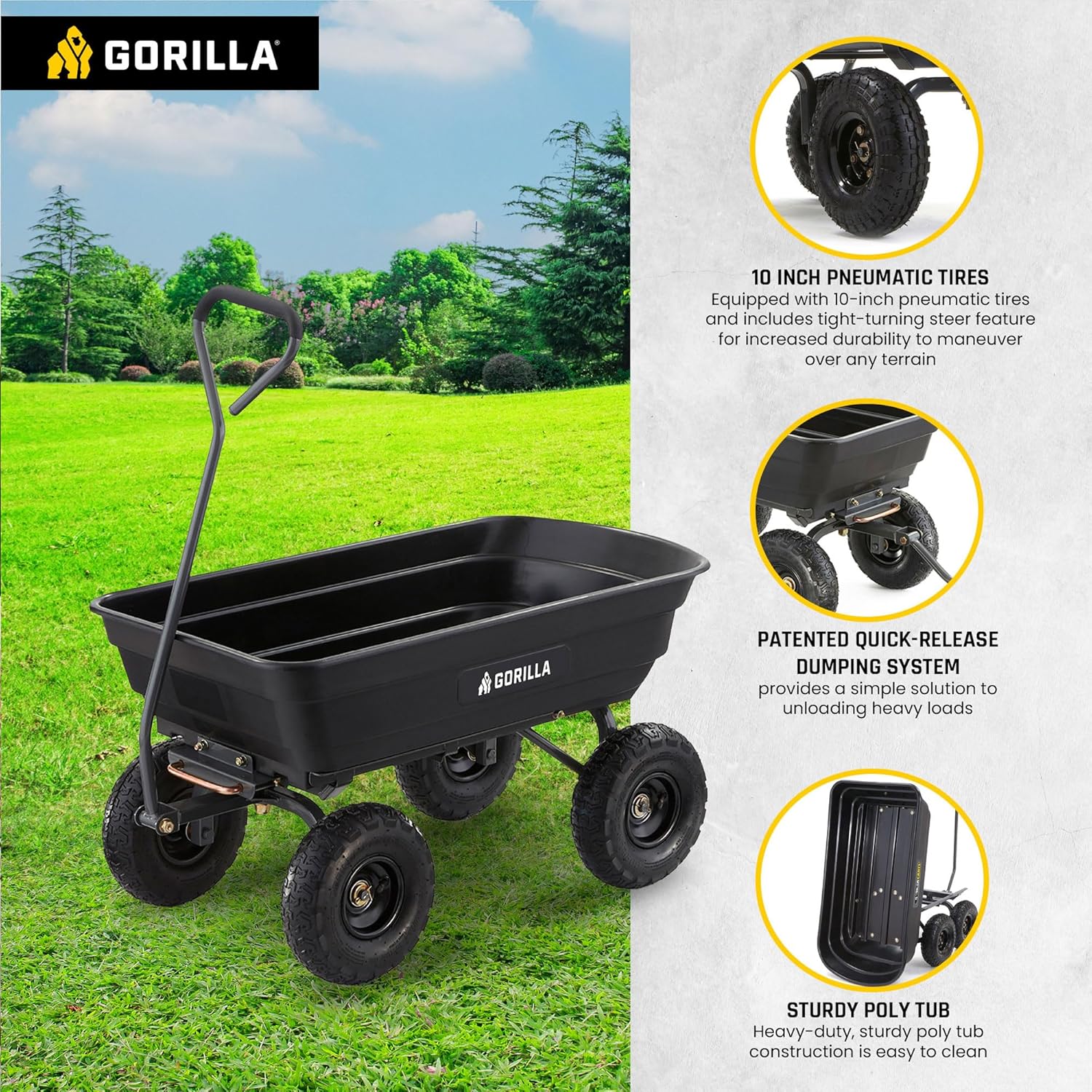 Gorilla Carts Utility Dump Wagon 6 Cubic Feet 1200 lb Capacity Black - GOR6PS - Image 27 Gorilla Carts Utility Dump Wagon 6 Cubic Feet 1200 lb Capacity Black - GOR6PS - Image 27
