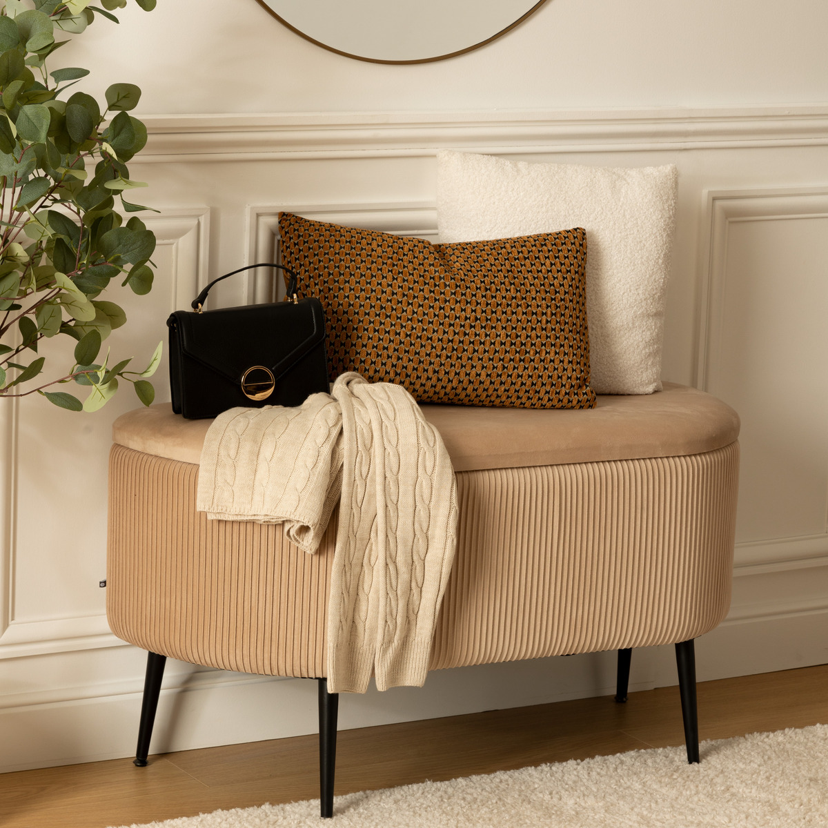 Velvet bench "Solaro" Beige, 100x40 cm