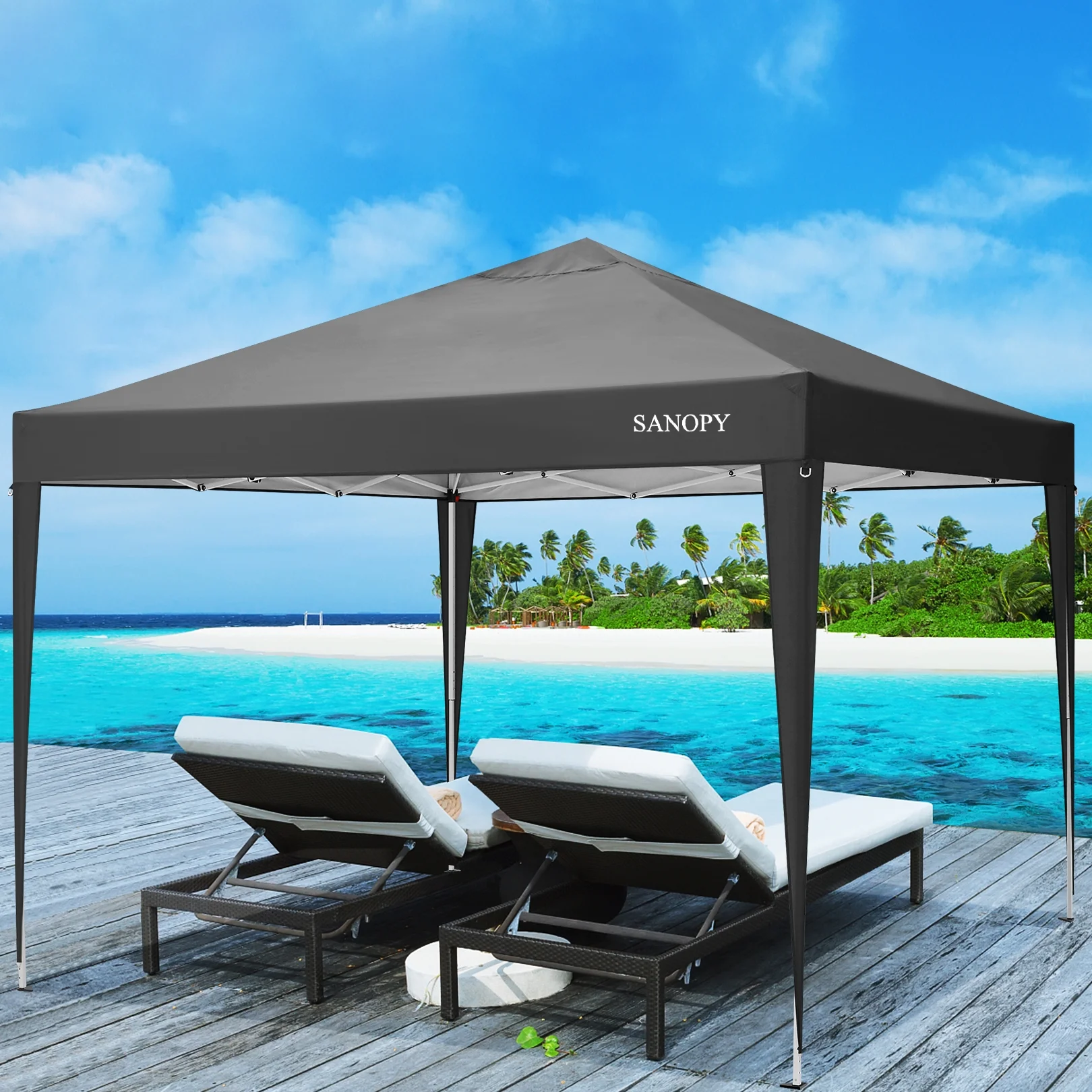 SANOPY 10'x10' EZ Pop Up Canopy Tent Outdoor Party Instant Shelter Portable Folding Beach Canopy with 4 Sandbag & Carrying Bag, Black - Image 9