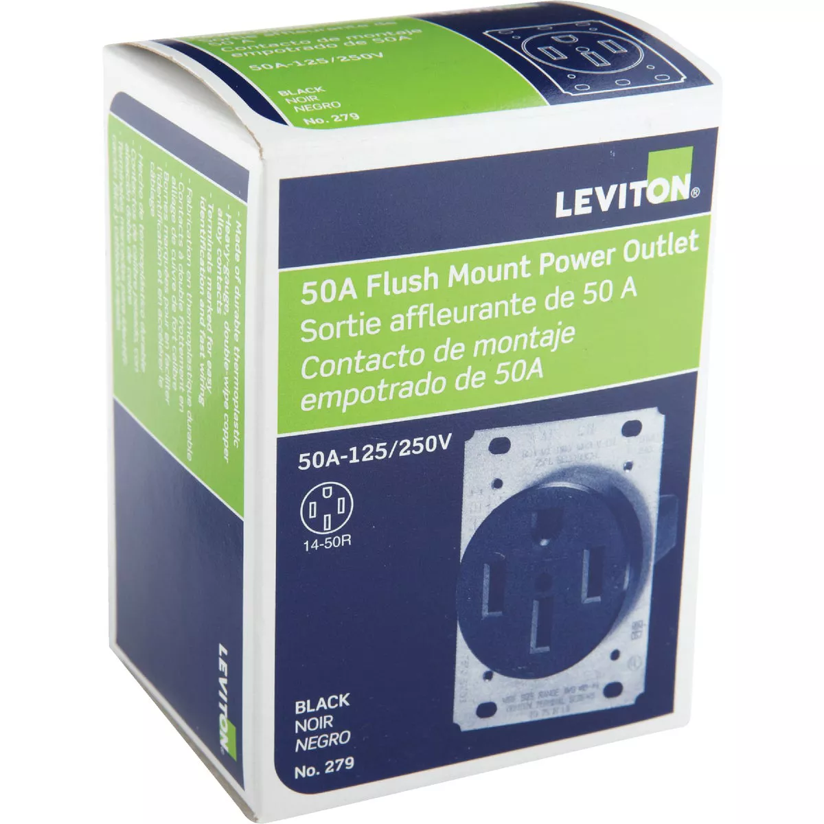Leviton 50A Flush Mount Black 14-50R Grounding Range Power Outlet