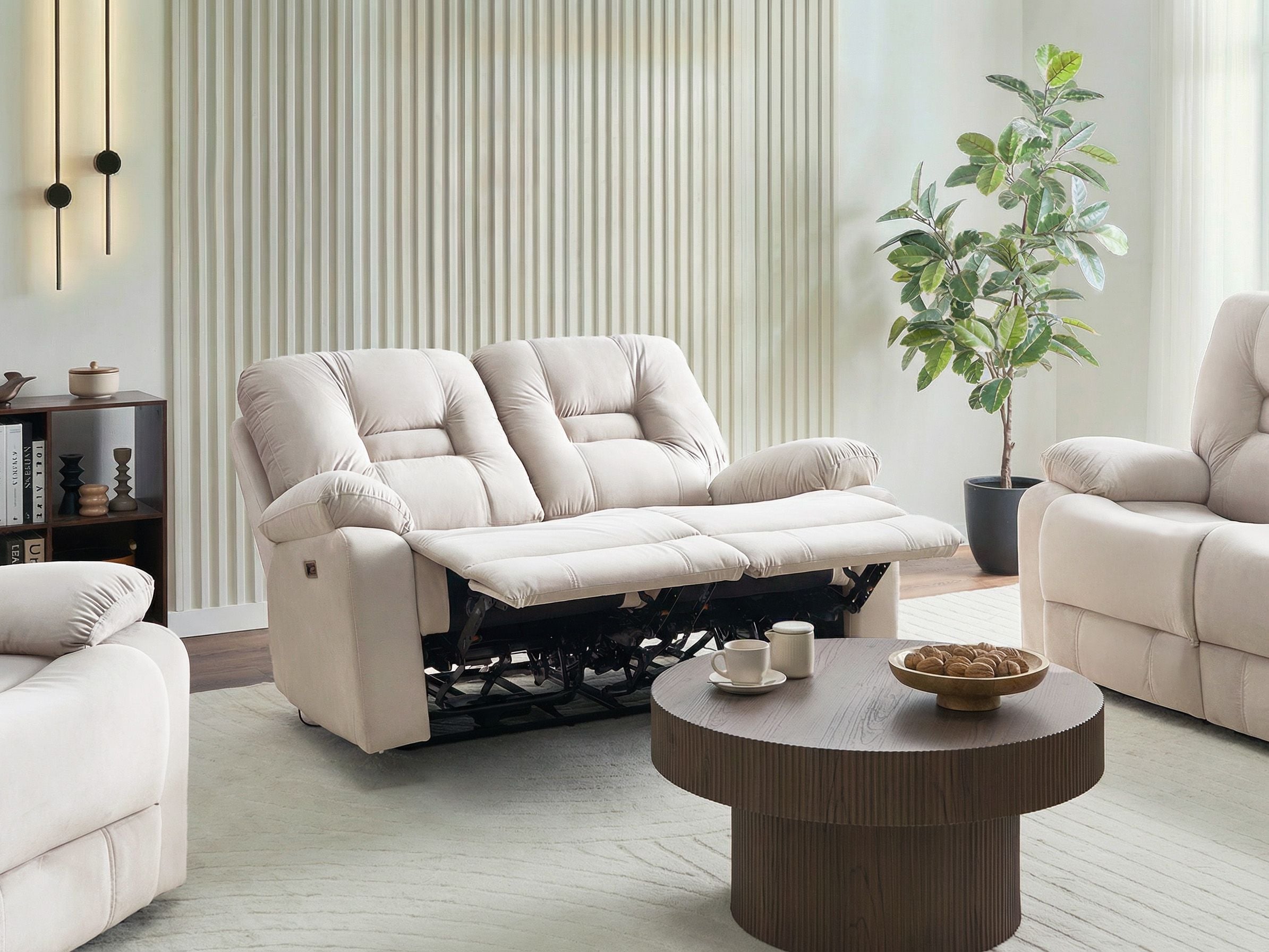 Electric Recliner Sofa 2 Seater BERGEN Velvet Light Beige with USB Port