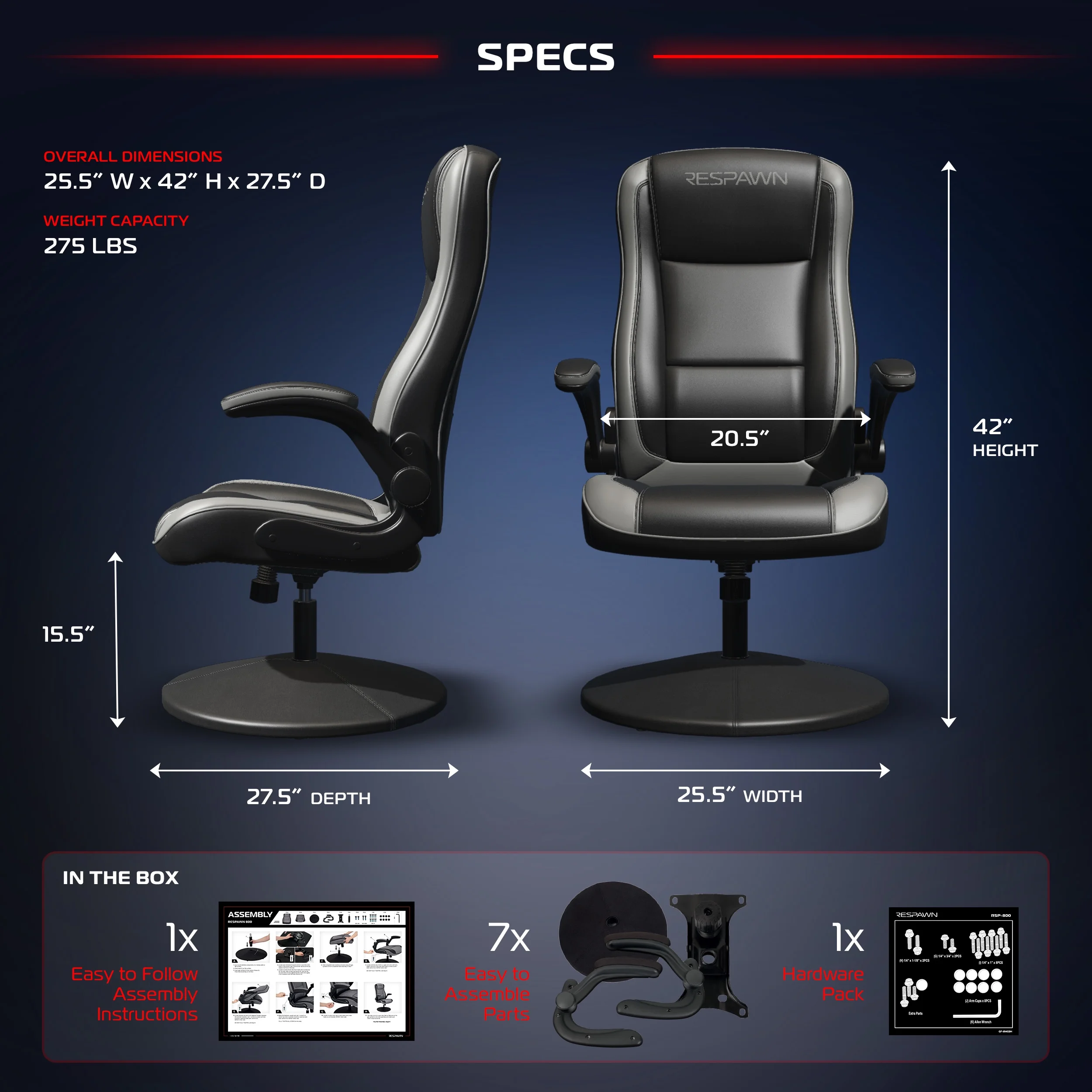 RESPAWN 800 Swivel Rocker Gaming Chair - Ergonomic Floor Gaming Seat with Lumbar Support, Flip Up Armrest, High Back, Pedestal Base, Comfortable No Wheels Console Video Game Rocker Chair - Red - Image 61