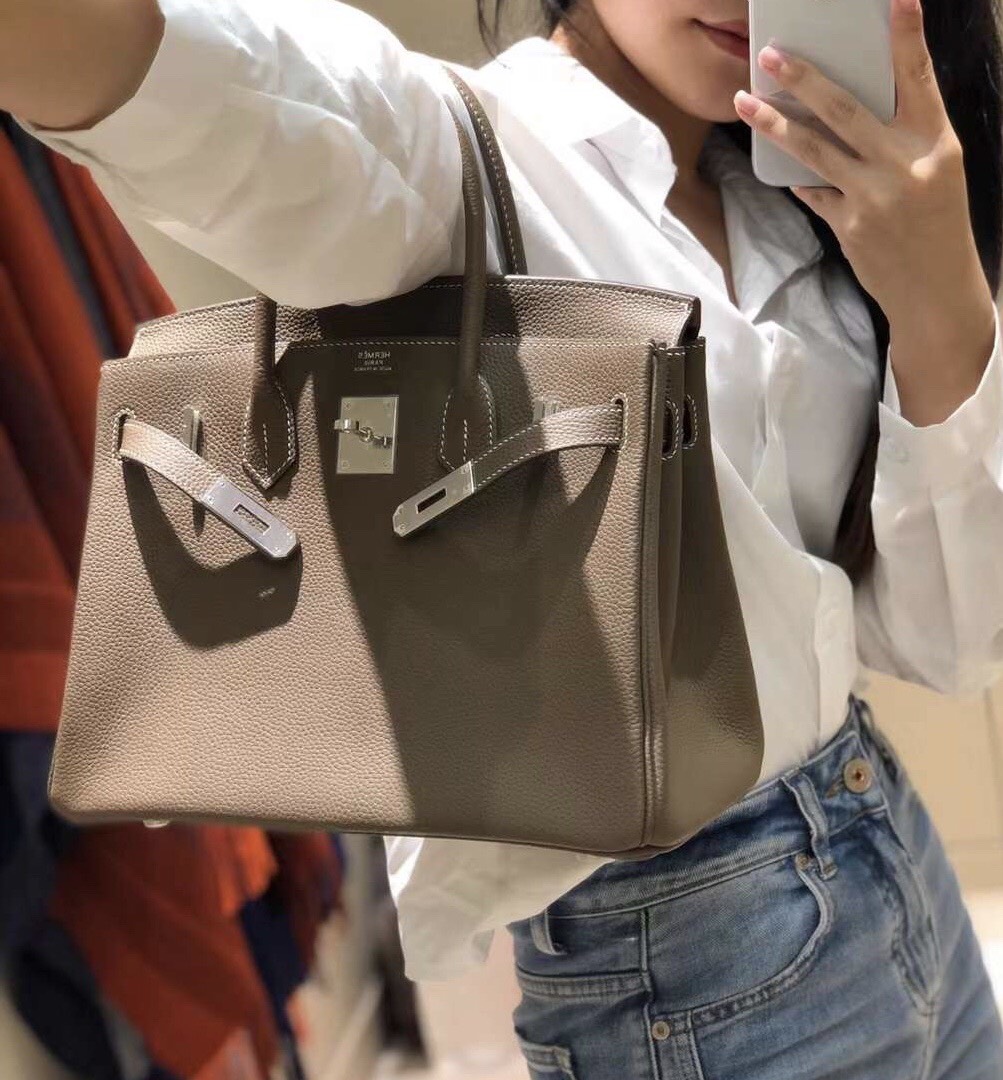 Hermes Birkin 30cm Stone Togo Leather Silver Hardware