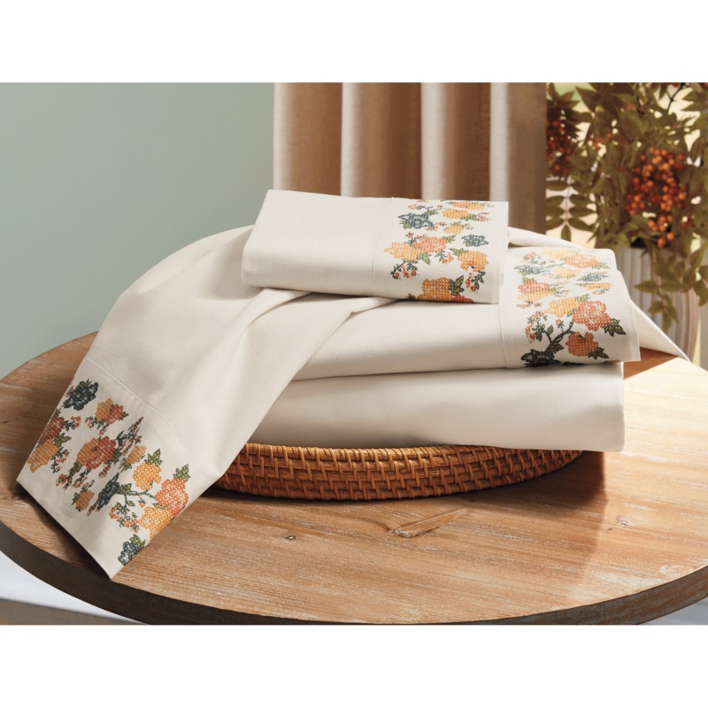 Printed Cross Stitch-Hem Sheet Set - MIDNIGHT VELVET CATALOG