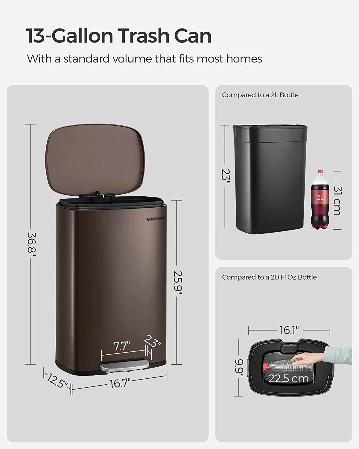 13 Gallon Stainless Steel Kitchen Trash Can, Garbage Can, Soft Close, White - Image 19