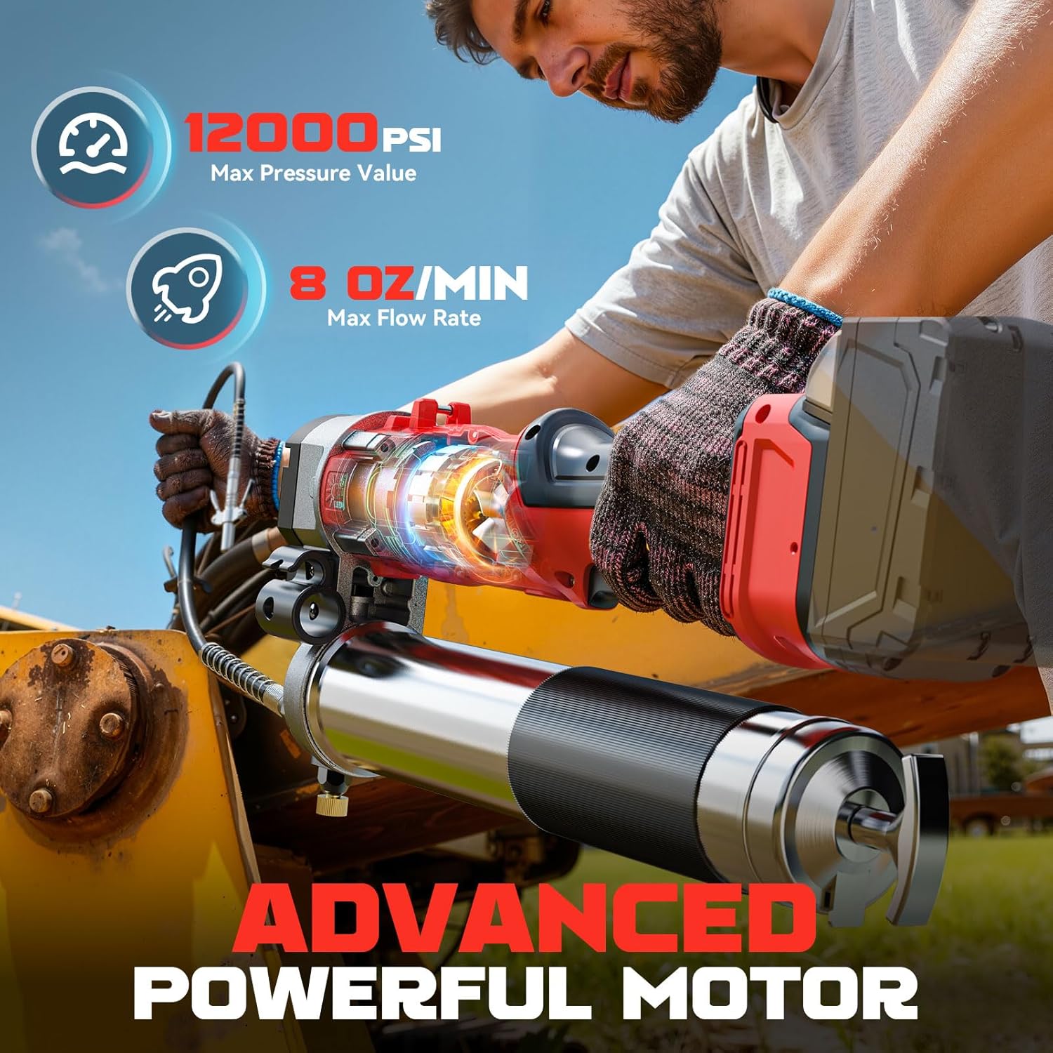 DIYtoolifz Cordless Grease Gun Compatible with Milwaukee 18V Battery, 12000PSI High-Pressure with 2-in-1 Rotating Handle, 39.4