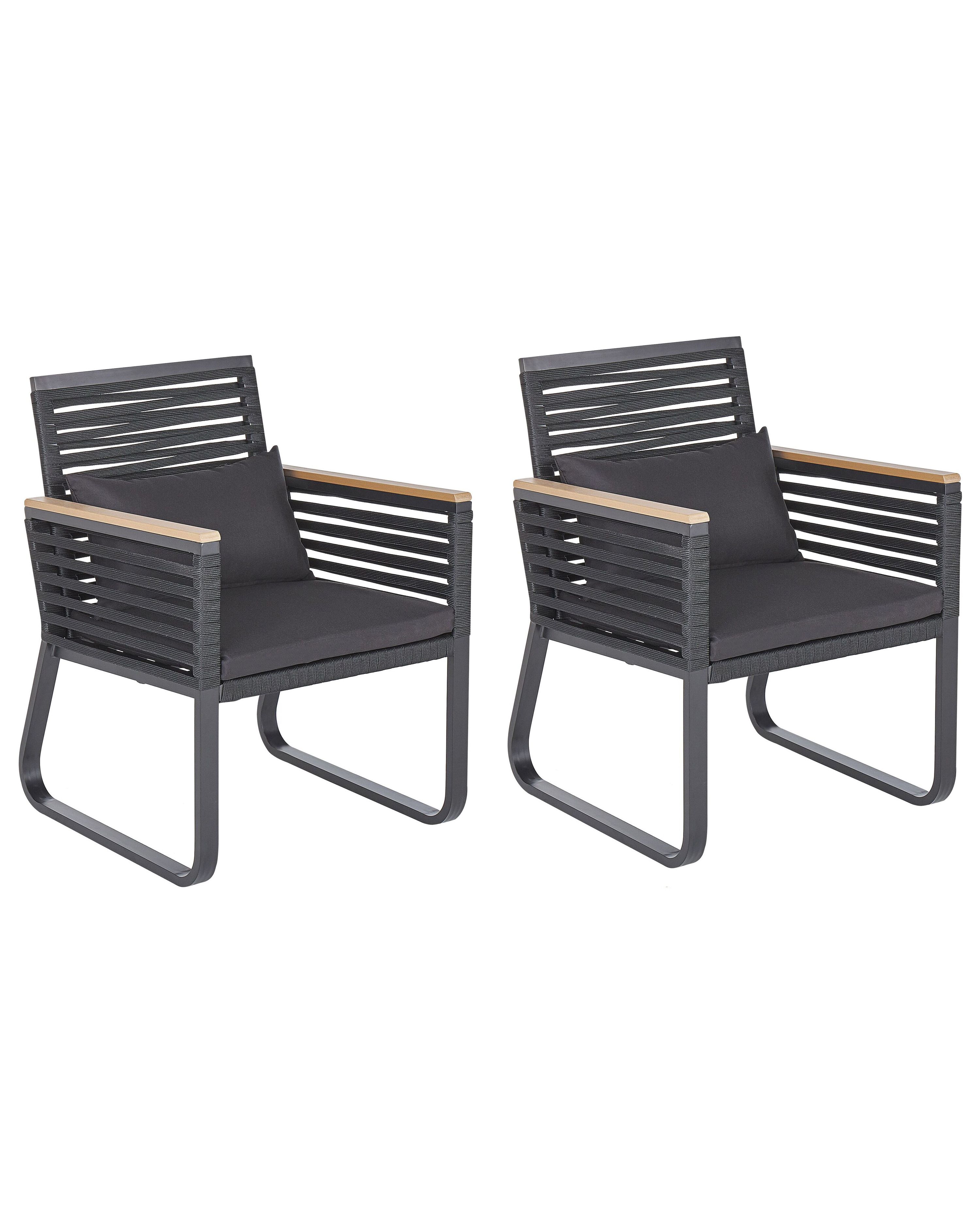 Set of 2 Garden Chairs with Cushions CANETTO Metal Black