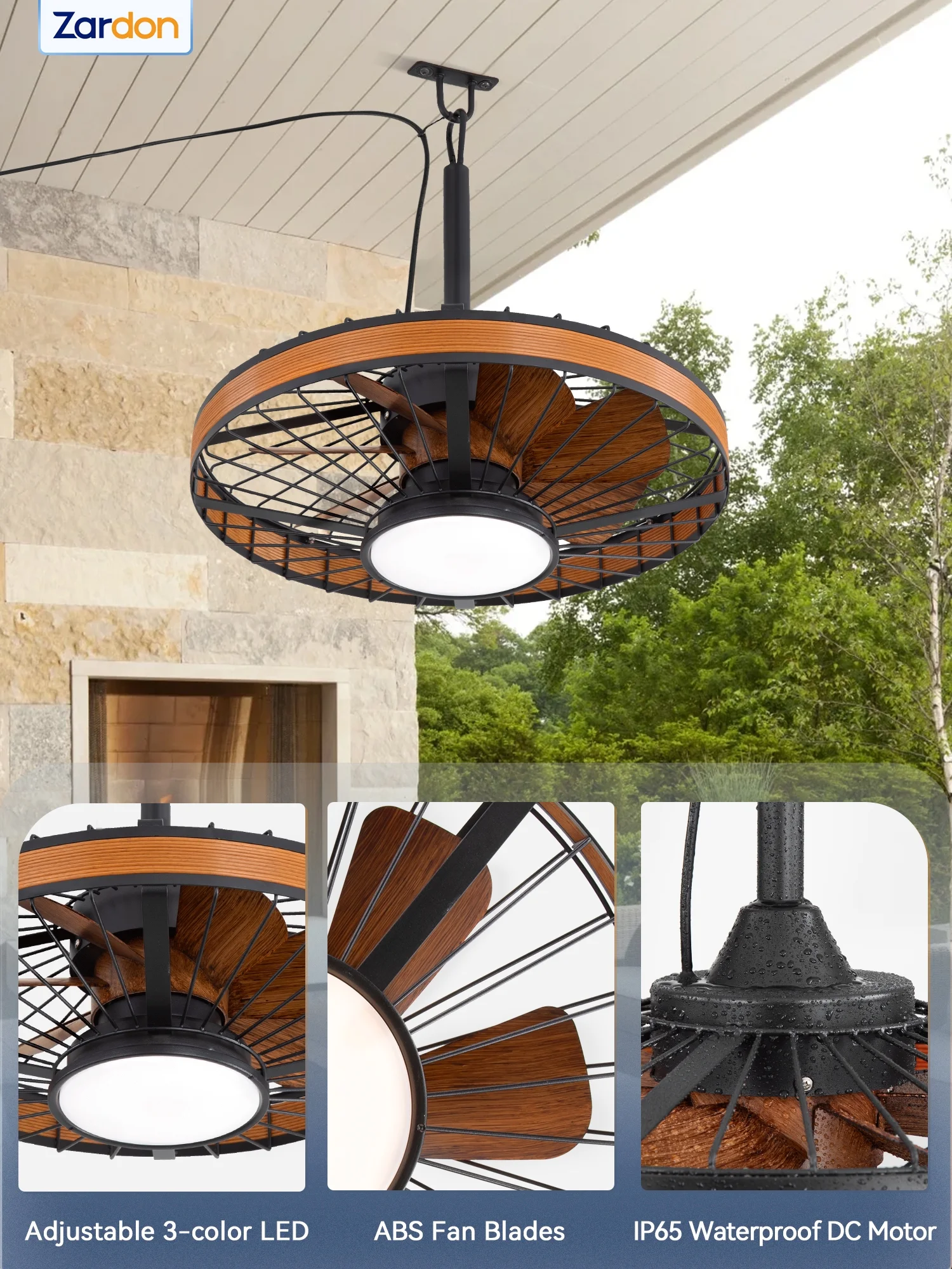 Zardon 20" Outdoor Ceiling Fan with Light and Remote, 7 Blades Caged Waterproof Gazebo Fan for Patio, Porch, Pergola Canopy, App Control - Image 10