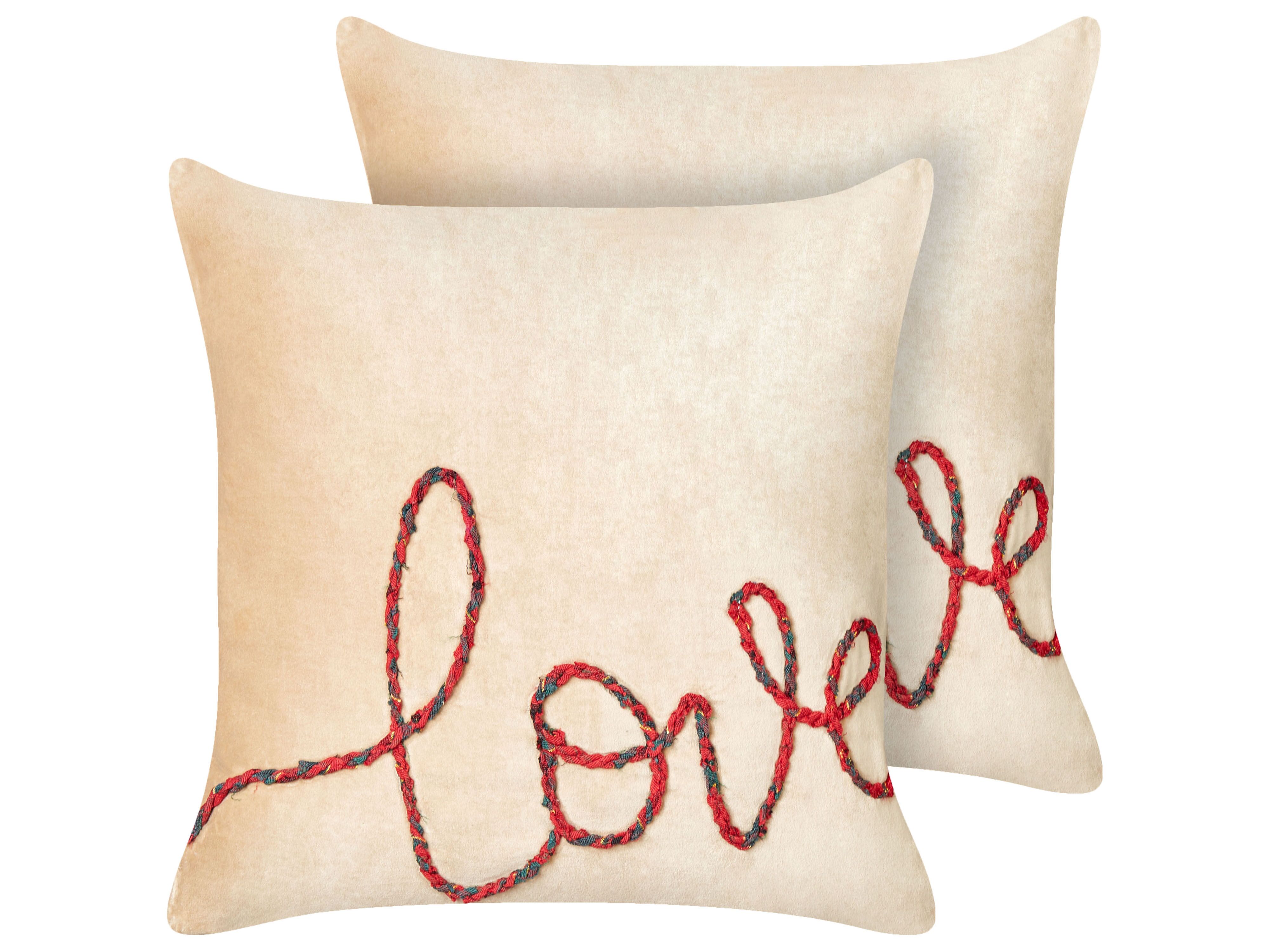 Set of 2 Decorative Cushions ROTALA Cotton 45 x 45 cm Beige Text