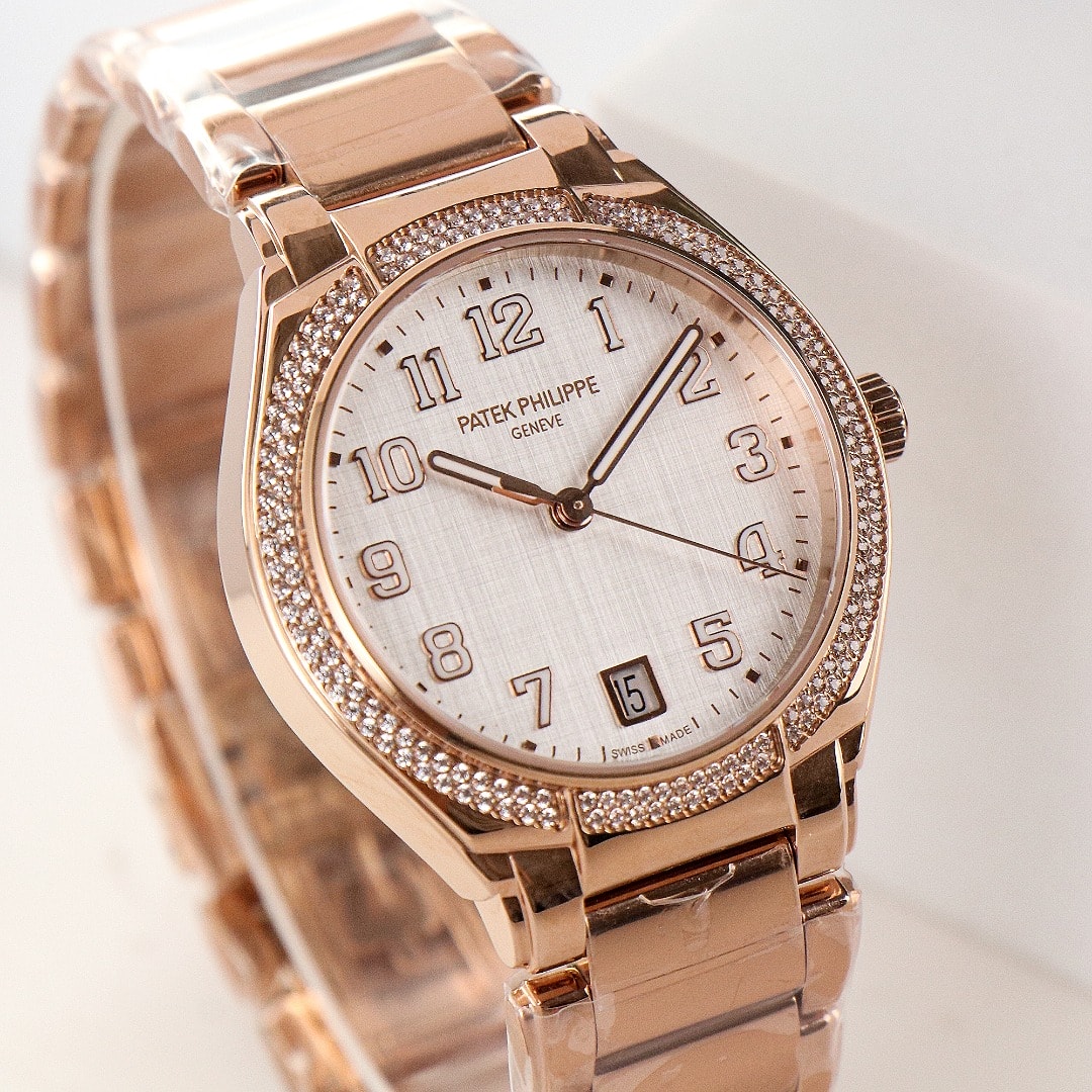 Fake Diamond Watch Replica Patek Philippe Twenty~4 Ladies Rose Gold Silver Dial 7300/1200R-010(1:1 replica) - Top club