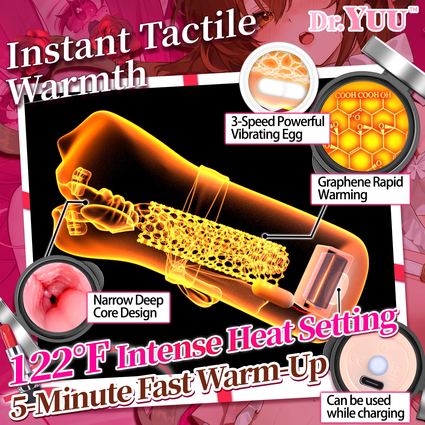 360-degree graphene heating technology wrapping inside the Dr.YUU heated pocket pussy.