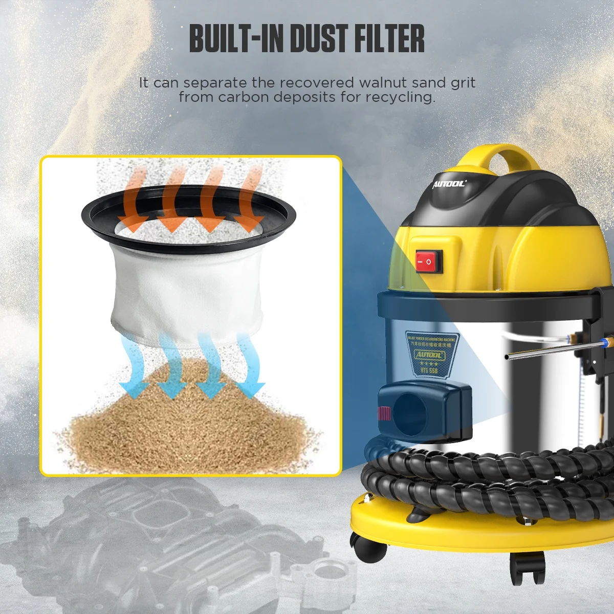 AUTOOL HTS558 Walnut Sand Carbon Deposition Clean Machine Walnut Shell Media Powder Sandblasting Machine Automotive Engine Intake Pipe Valve De-Carbon Cleaning Machine for Rust Grime Paint Removing - Image 4