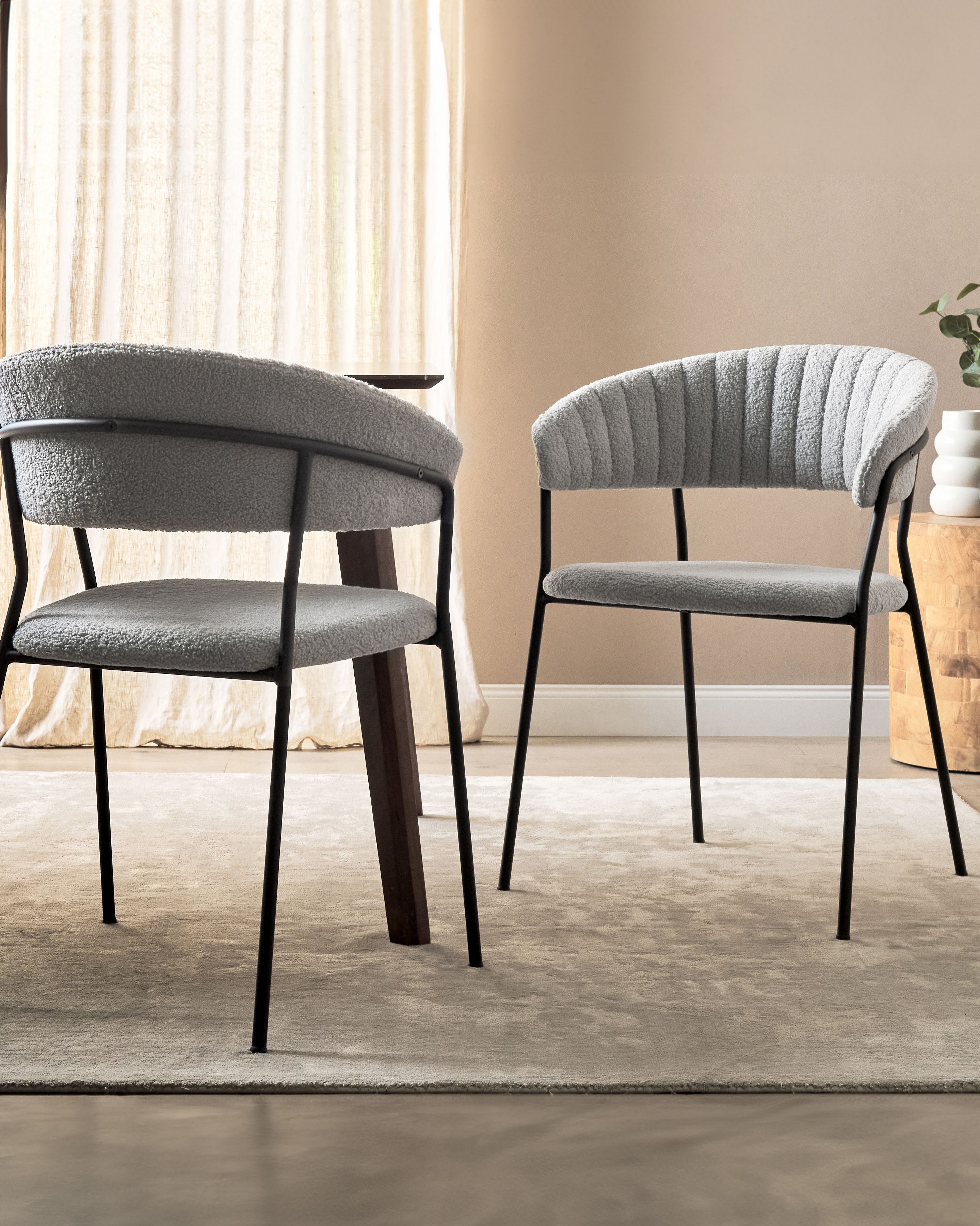 Set of 2 Dining Chairs MARIPOSA Boucle Grey
