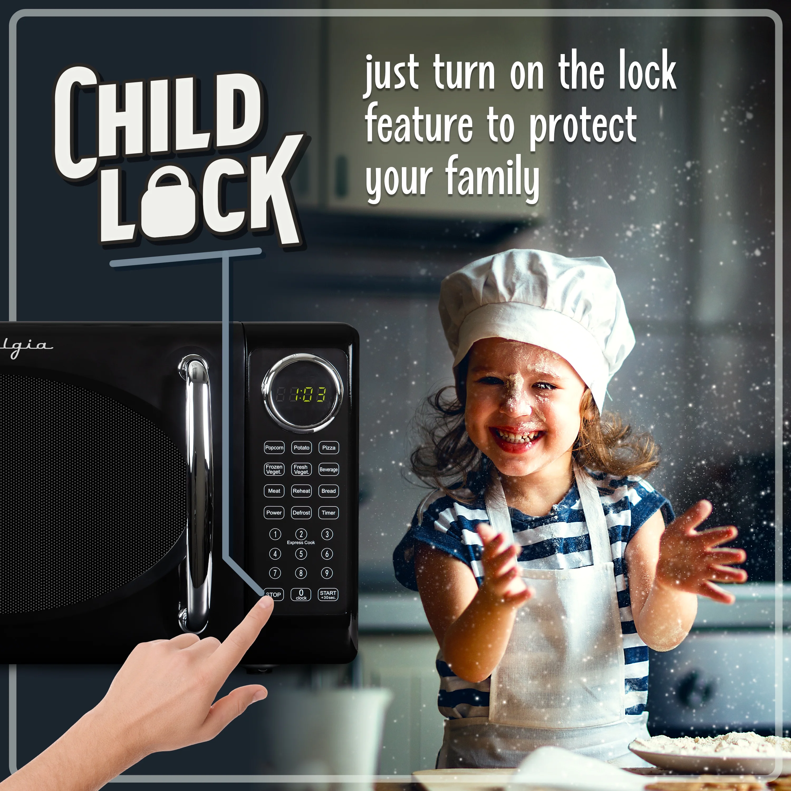 Nostalgia Retro Microwave Oven - 0.7 Cu Ft & 700-Watt Countertop Microwave with Glass Turntable, Child Safety Lock, 8 Auto-Cook Programs & Digital Clock - Aqua - Image 20