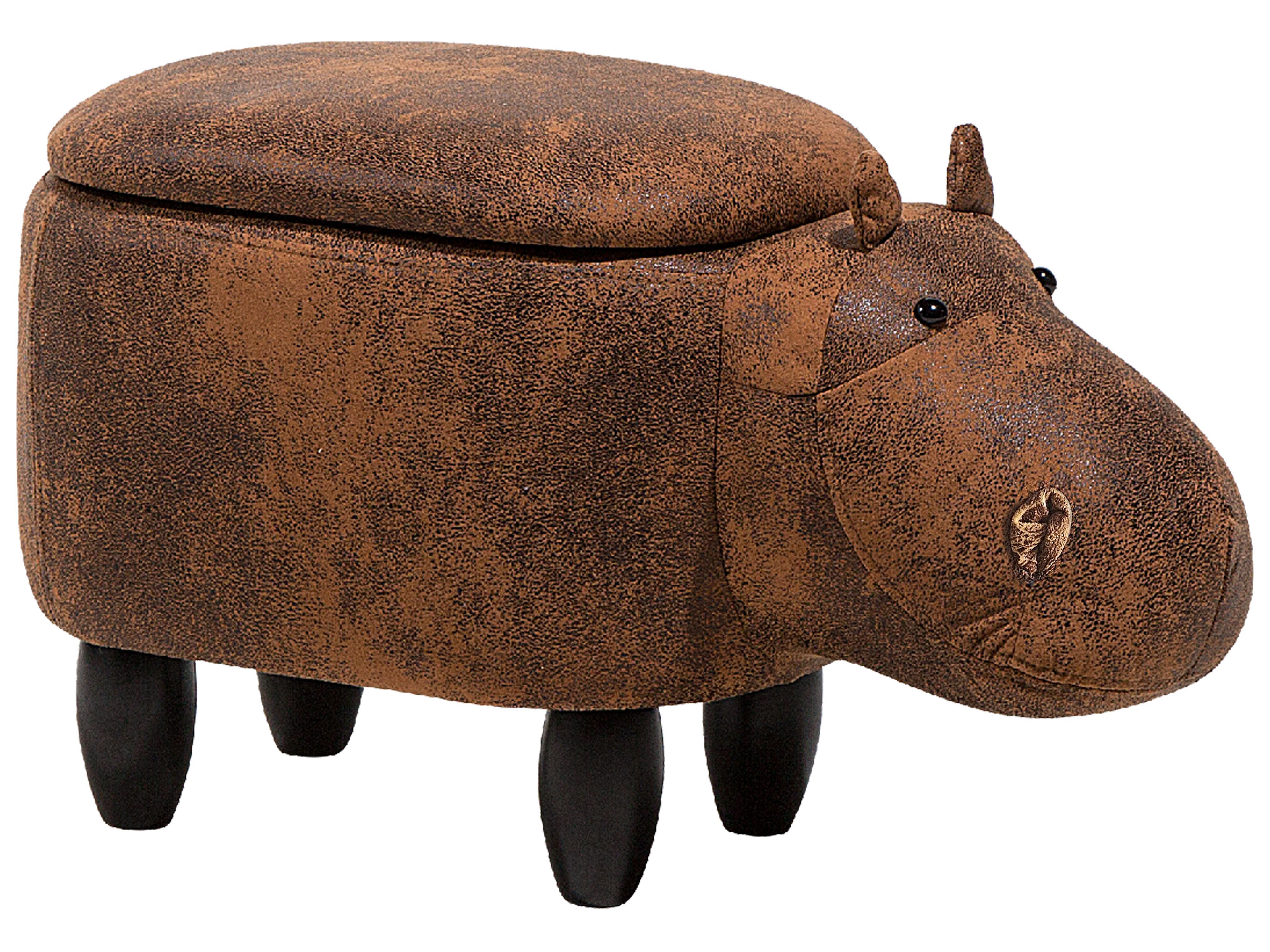 Storage Animal Stool HIPPO Faux Leather Brown Hippo