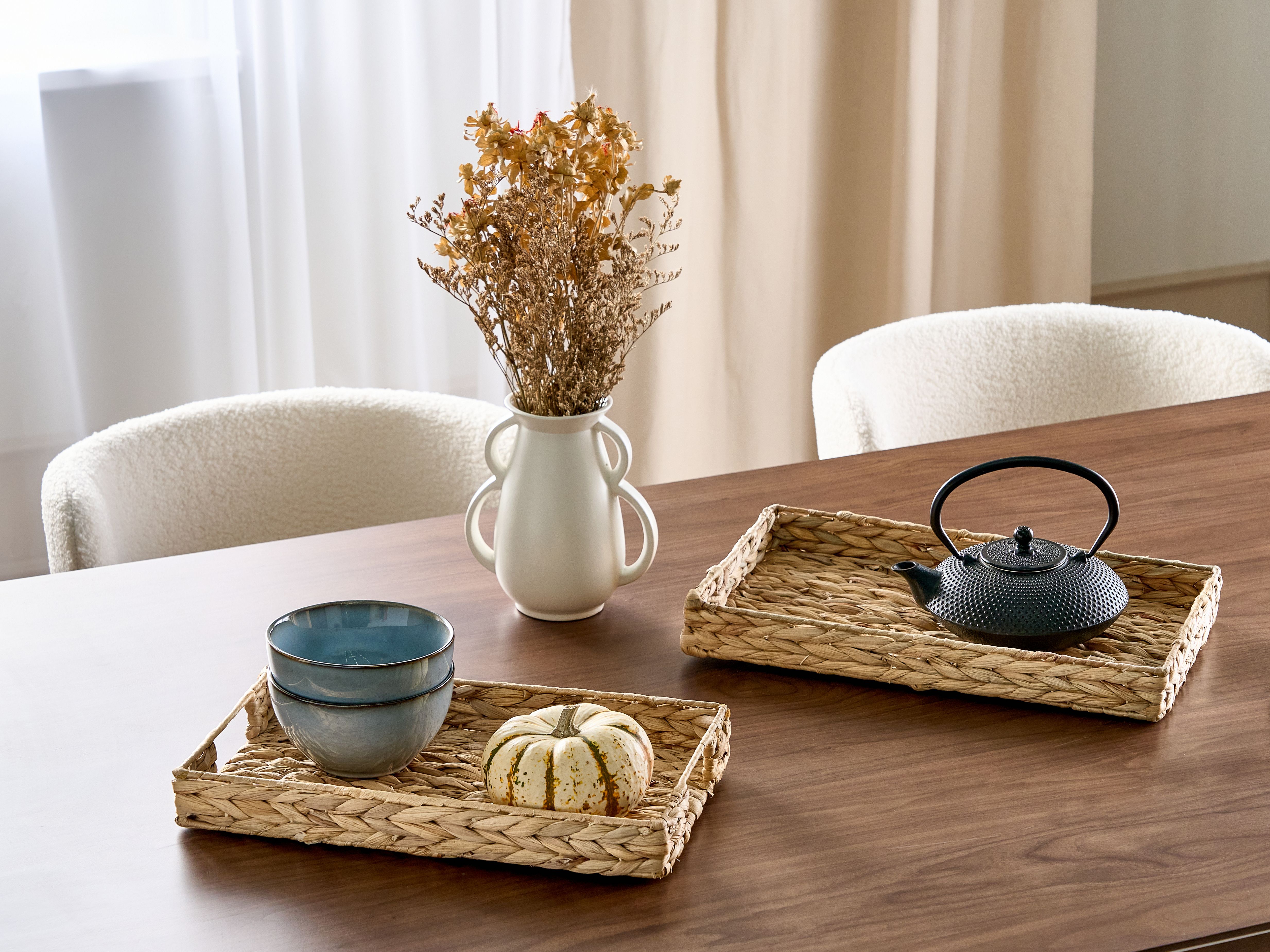 Set of 2 Decorative Trays KONTUM Wicker Natural