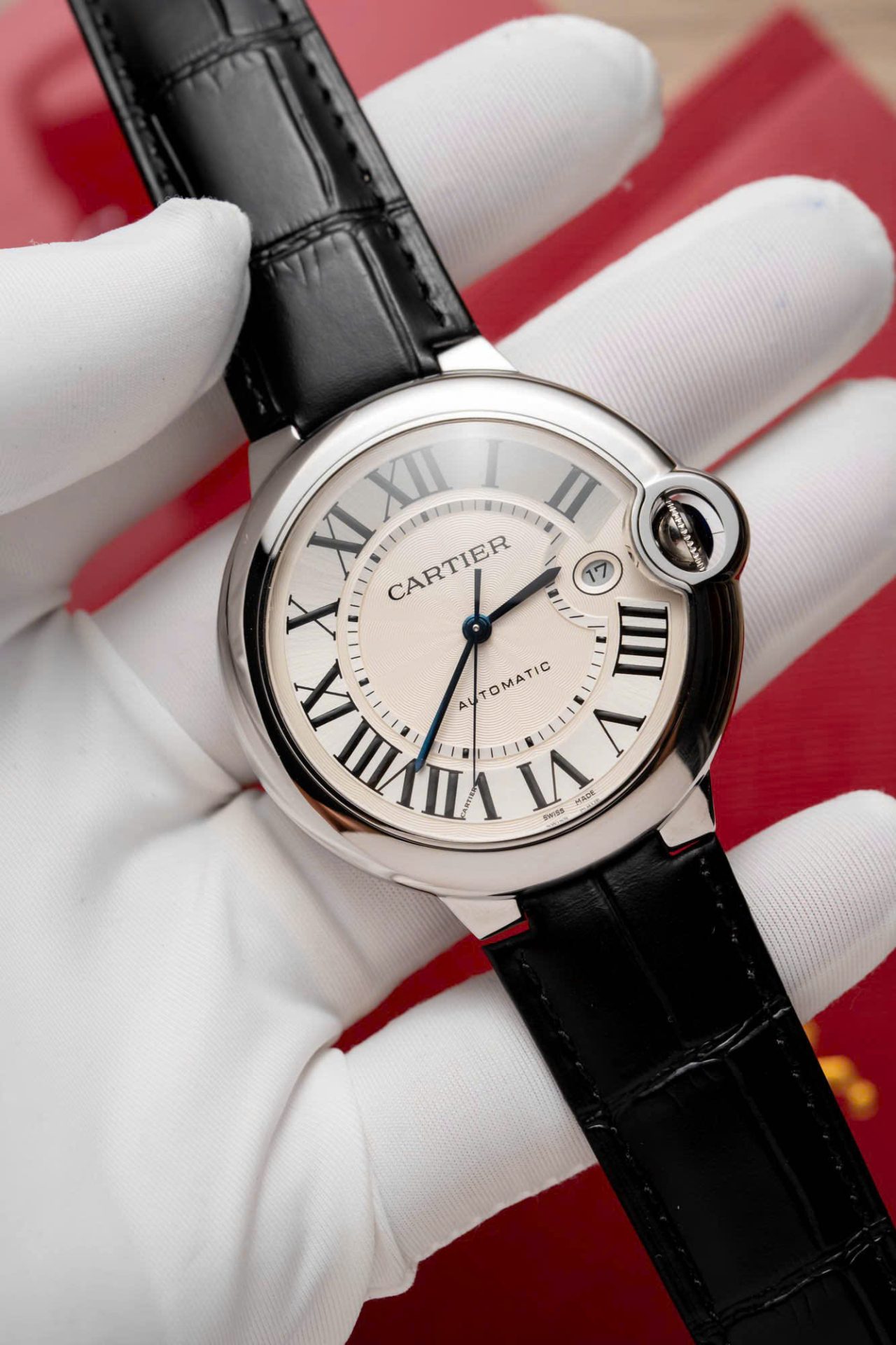 Cartier Replica Watch Ballon Bleu Men s White Dial Leather Strap 42mm - Elite Watch Atelier