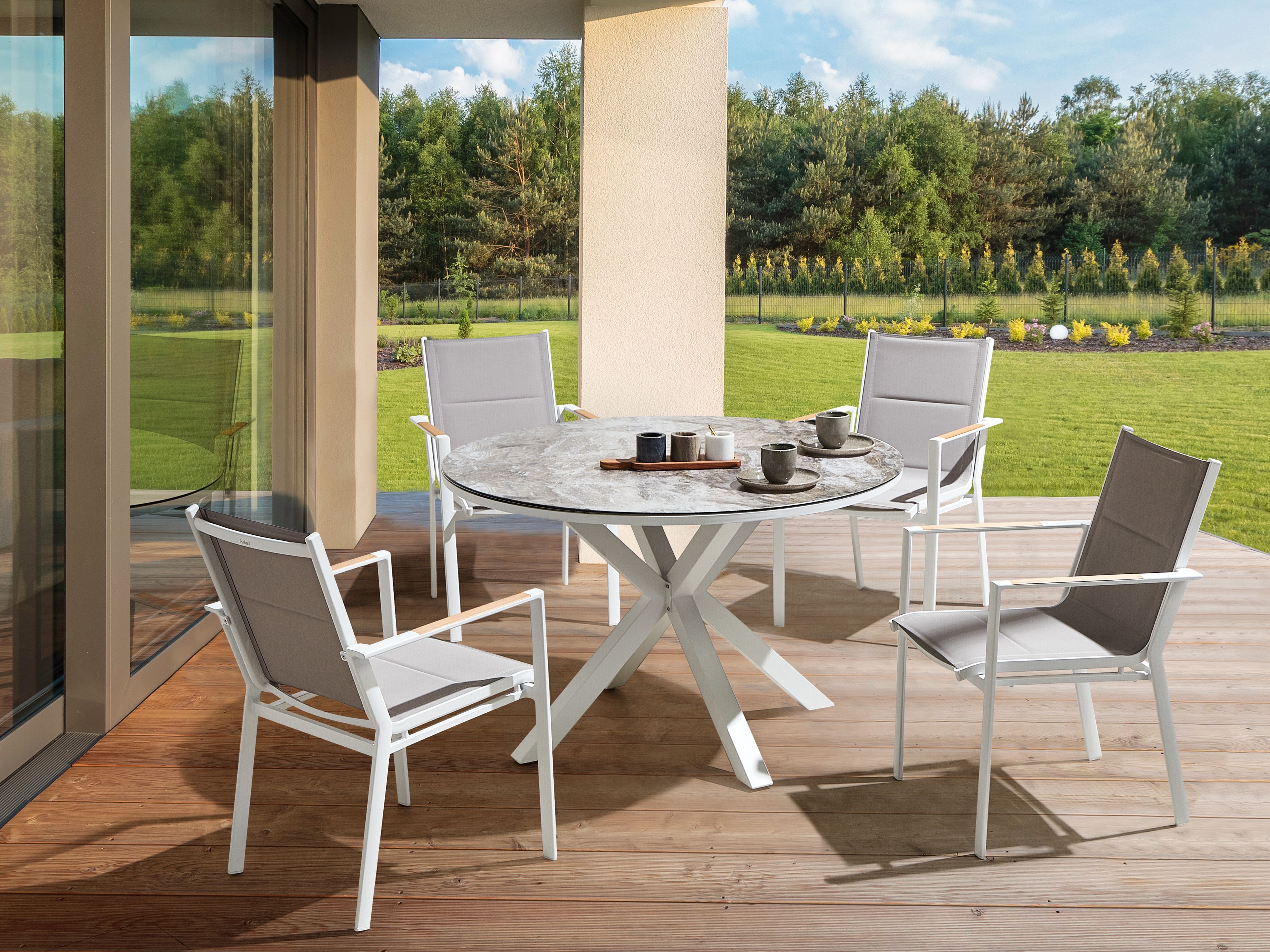 Garden Dining Set 4 Seater MALETTO/BUSSETO Metal Marble Effect Grey
