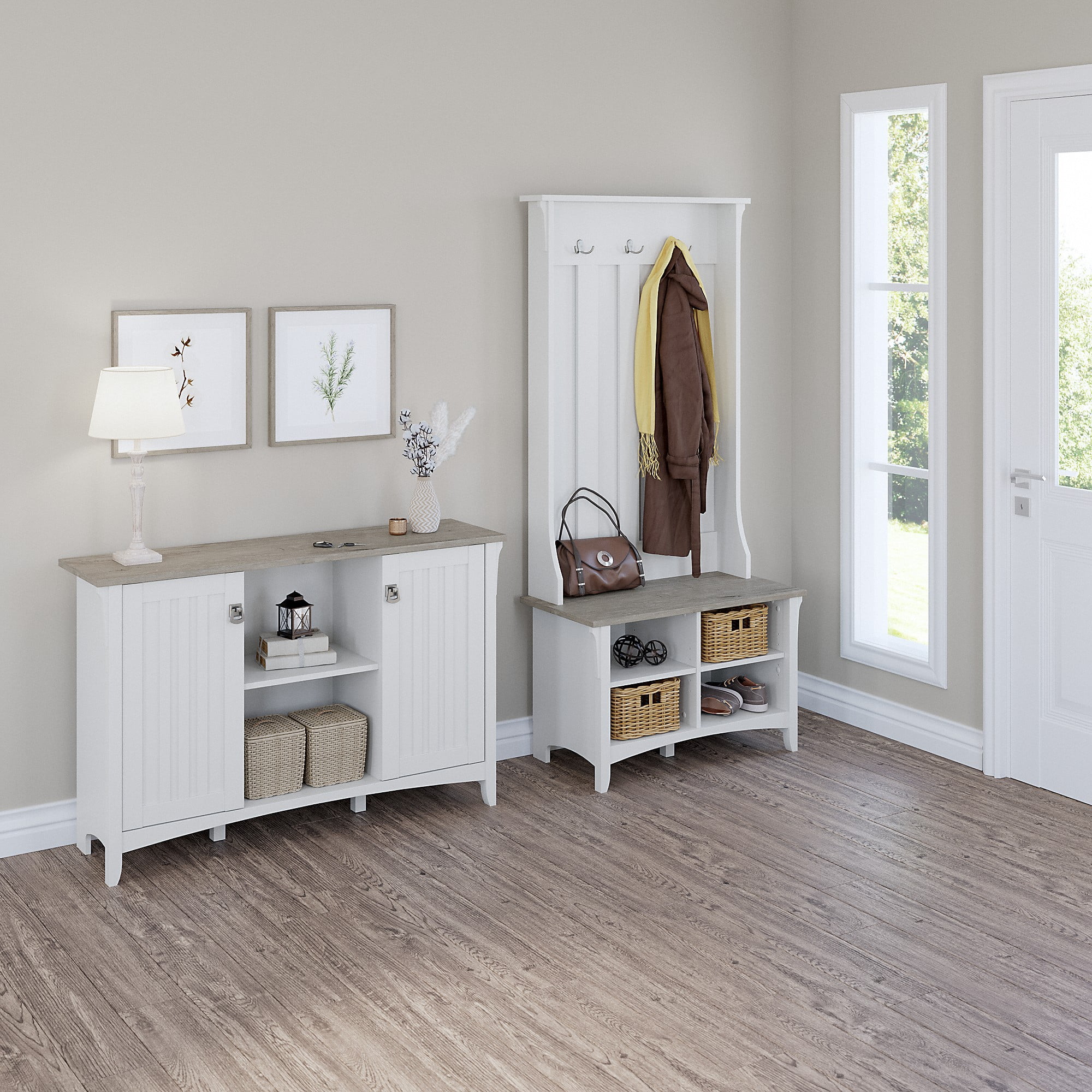 Bush Furniture Salinas Entryway Storage Set, Shiplap Gray & Pure White
