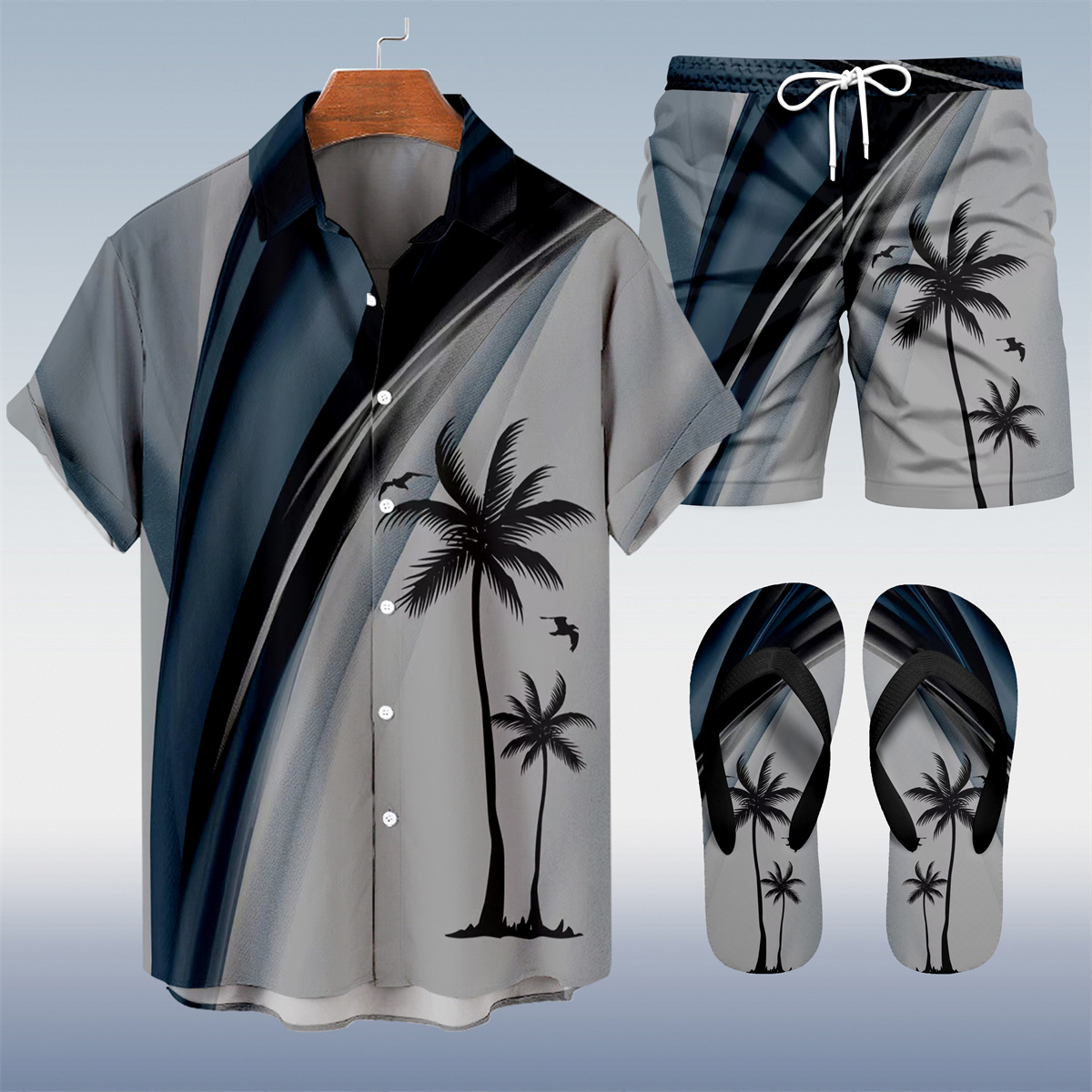 Suitmens Men's Tiki Party Hawaiian Vacation Print Three-Piece Set 019