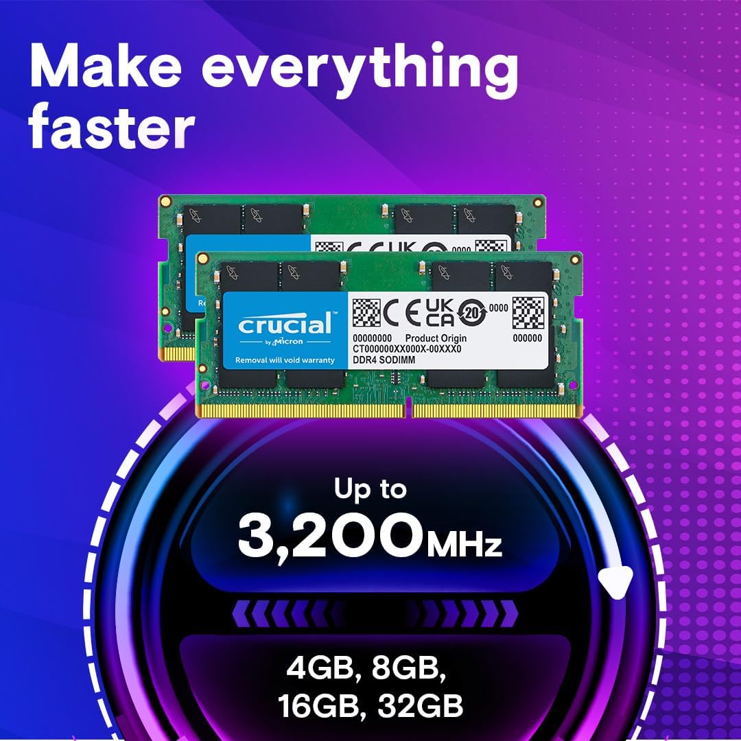 Crucial 8GB DDR4 RAM 3200MHz (PC4-25600), Downclockable to 2933/2666MHz Laptop Memory, SODIMM 260-Pin CL22, Compatible with 13th Gen Intel Core and AMD Ryzen 7000 - CT8G4SFRA32A