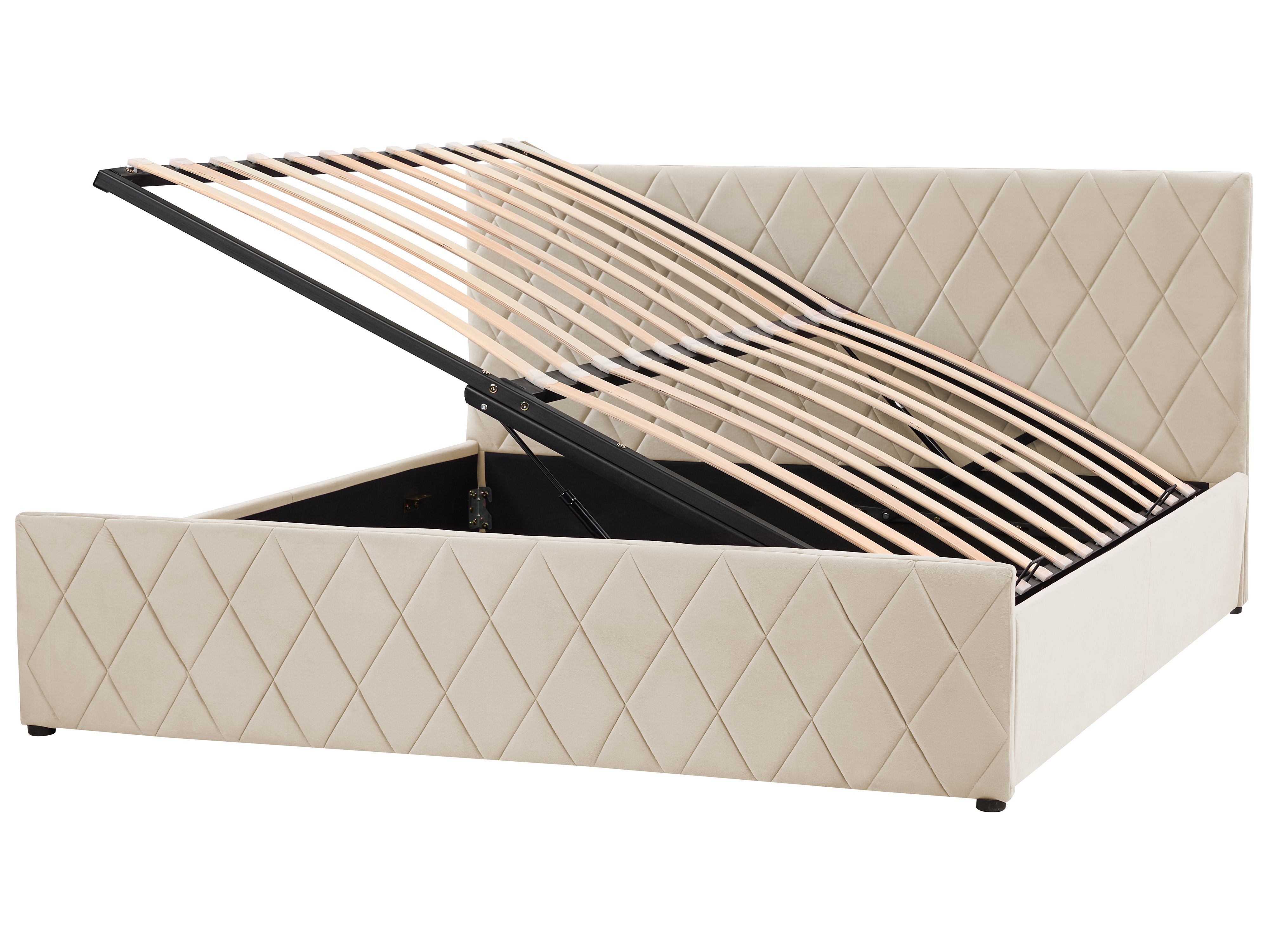 Ottoman Bed Velvet ROCHEFORT 180 x 200 cm (EU Super King) Beige