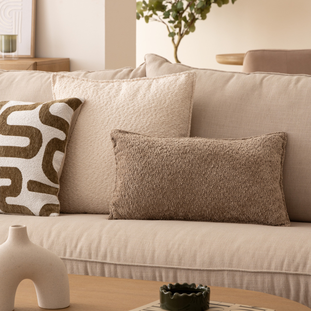 Terry cushion "Saona" Beige linen, 30x50 cm