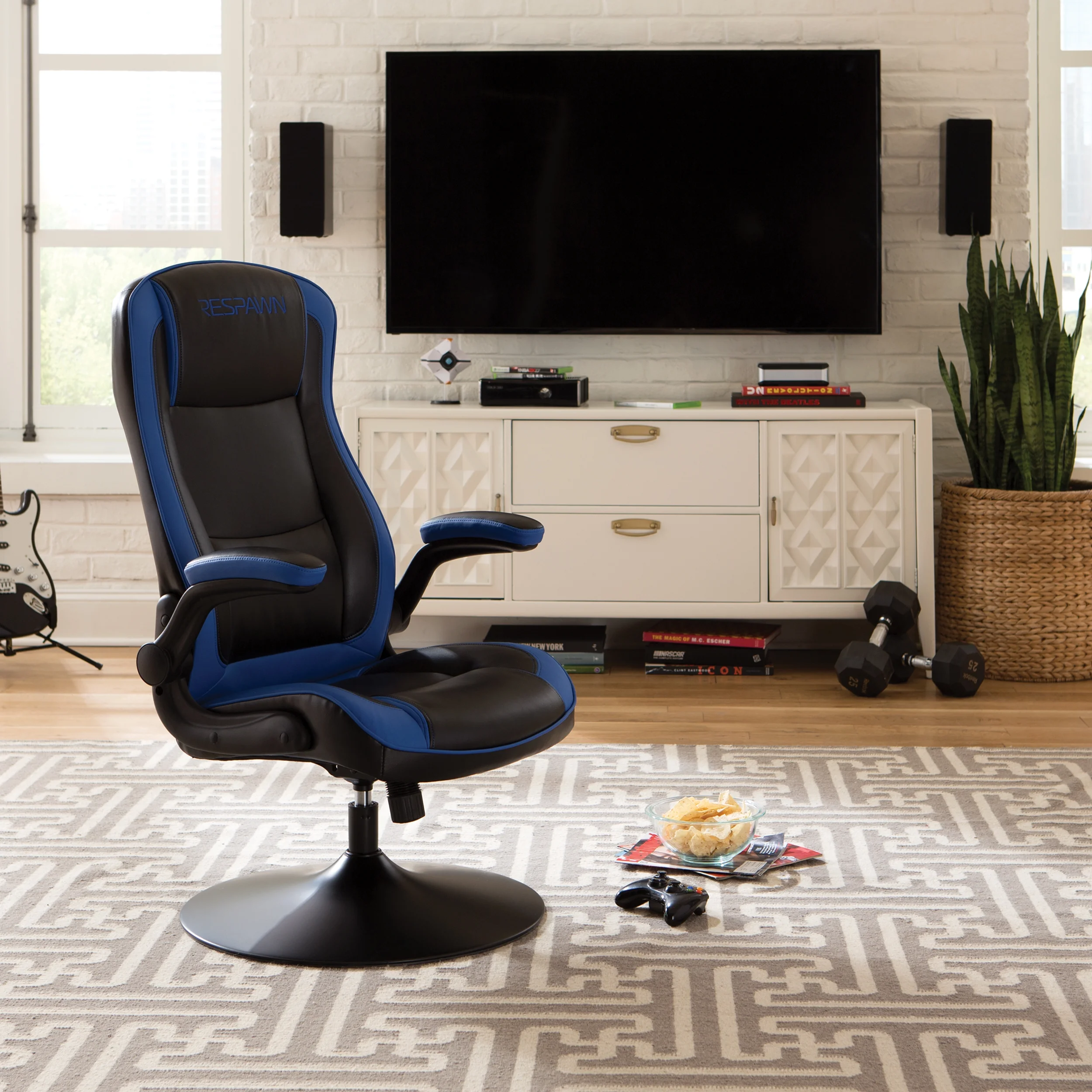 RESPAWN 800 Swivel Rocker Gaming Chair - Ergonomic Floor Gaming Seat with Lumbar Support, Flip Up Armrest, High Back, Pedestal Base, Comfortable No Wheels Console Video Game Rocker Chair - Red - Image 20