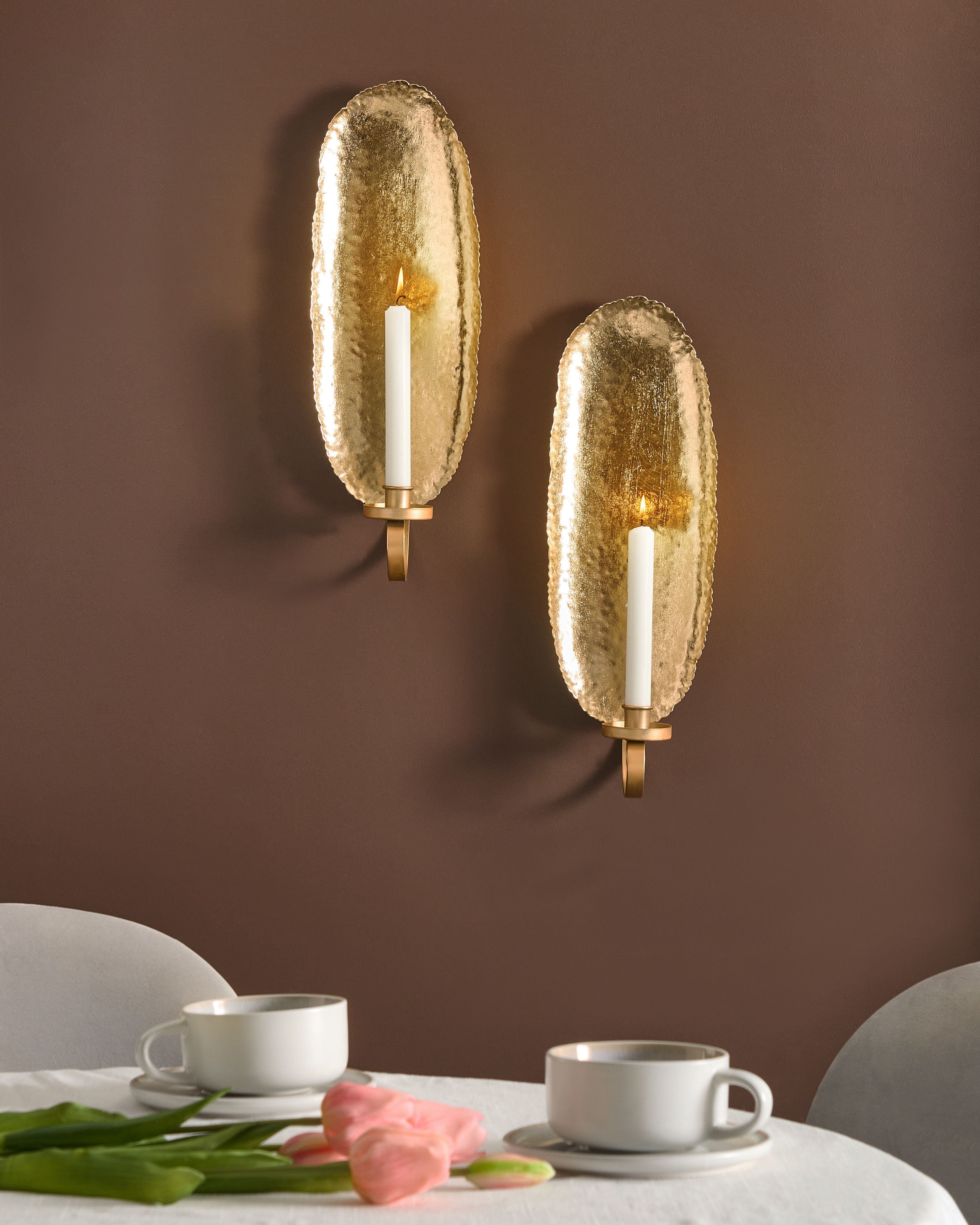 Set of 2 Wall Candle Holders FEIJO Metal 44 cm Gold