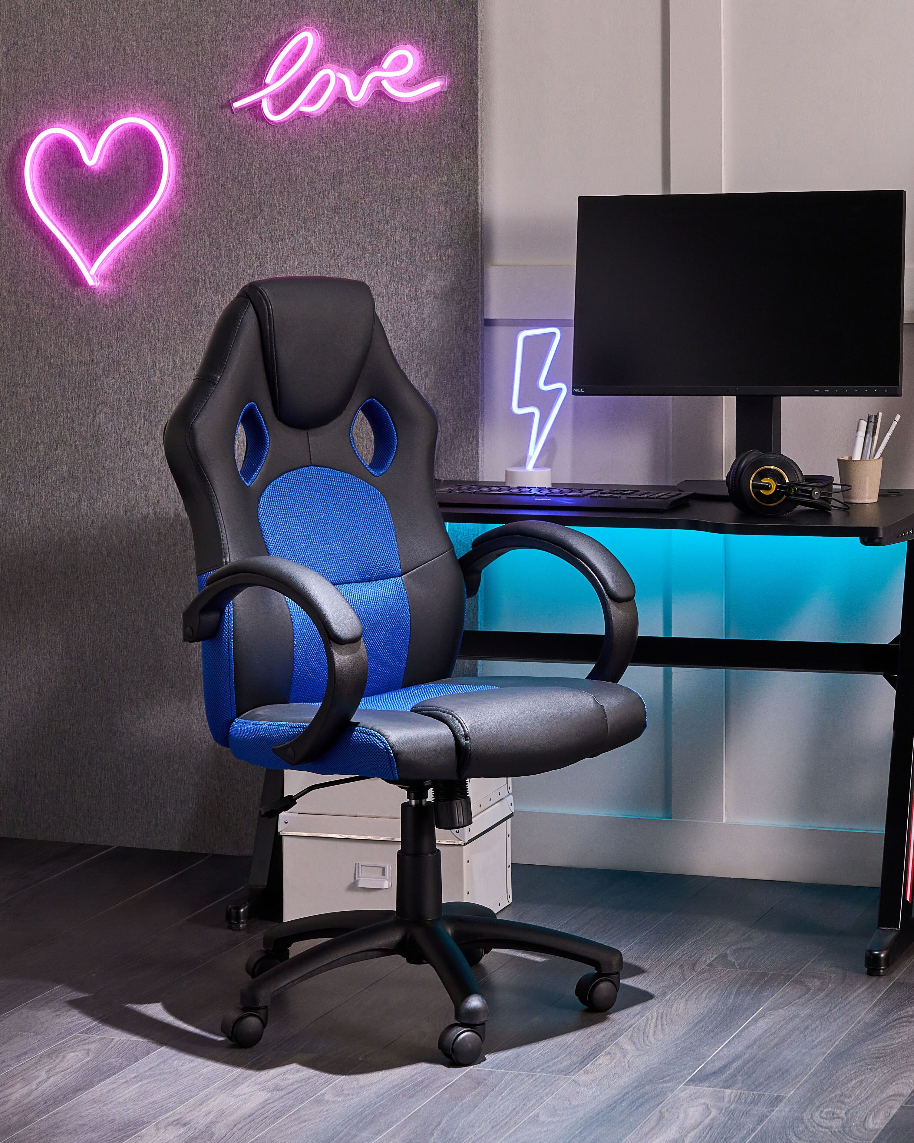 Office Chair FIGHTER Faux Leather Navy Blue