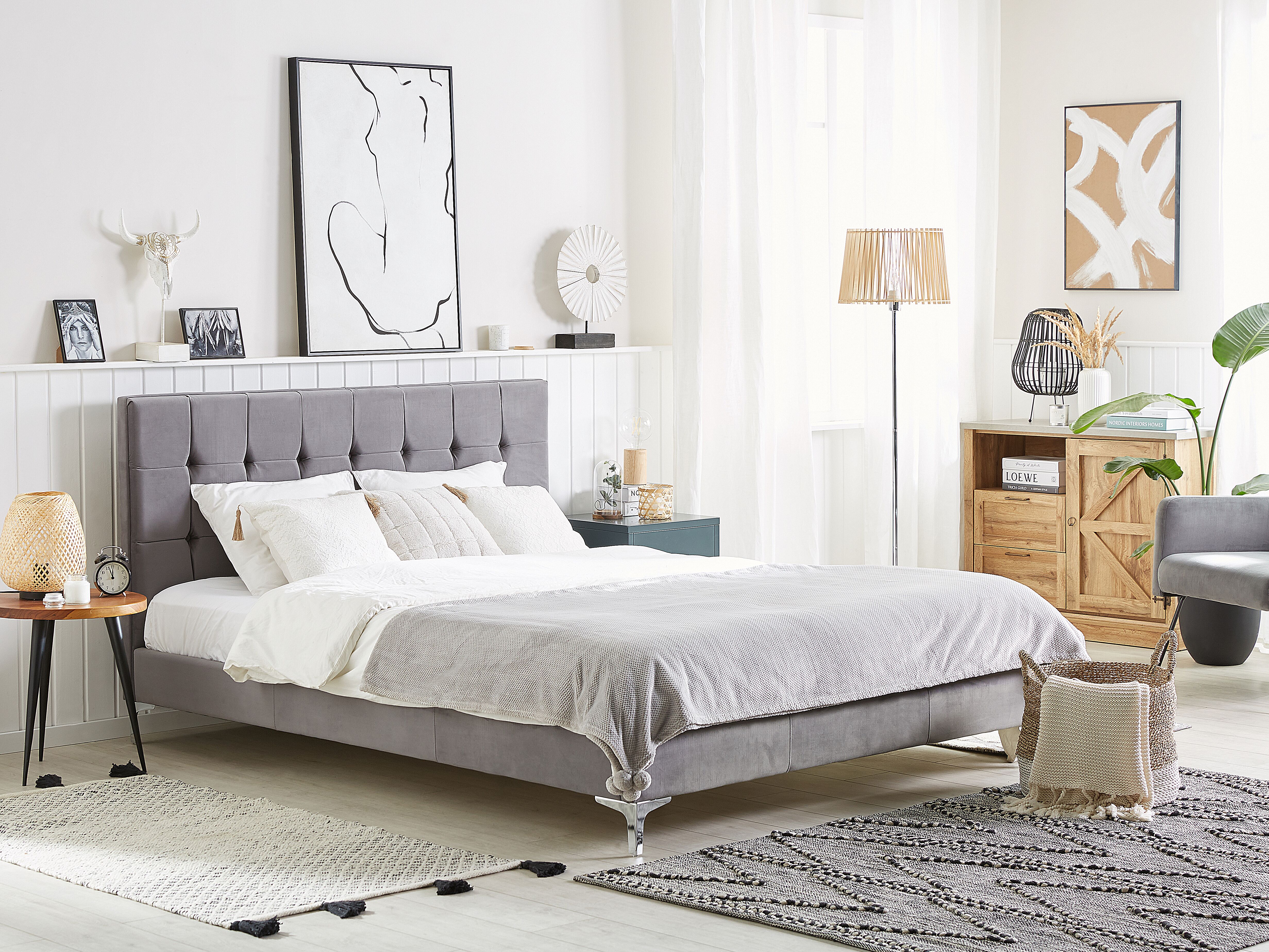 Bed Velvet AMBERT 180 x 200 cm (EU Super King) Grey