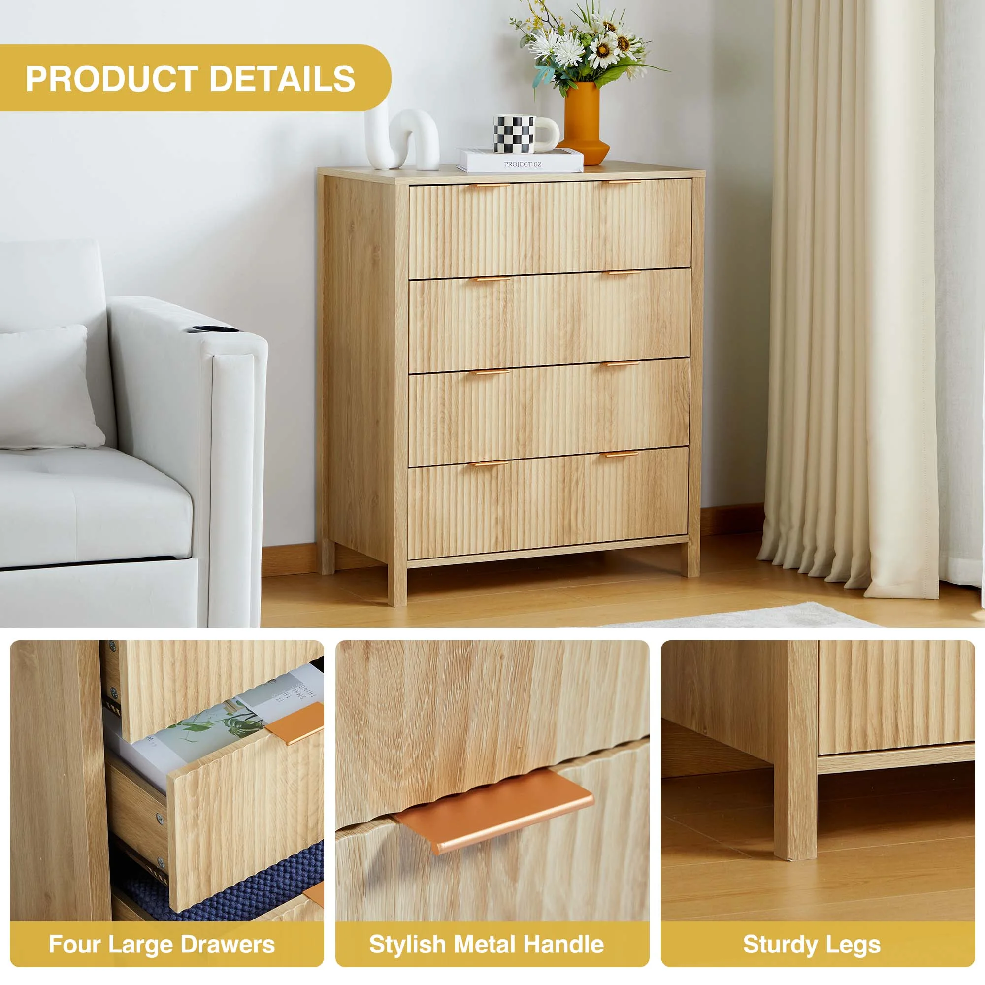 YOCWO Fluted Nightstand for Bedroom Set of 2 , Wood Bedside Table Set of 2 with Drawers, Black - Image 55