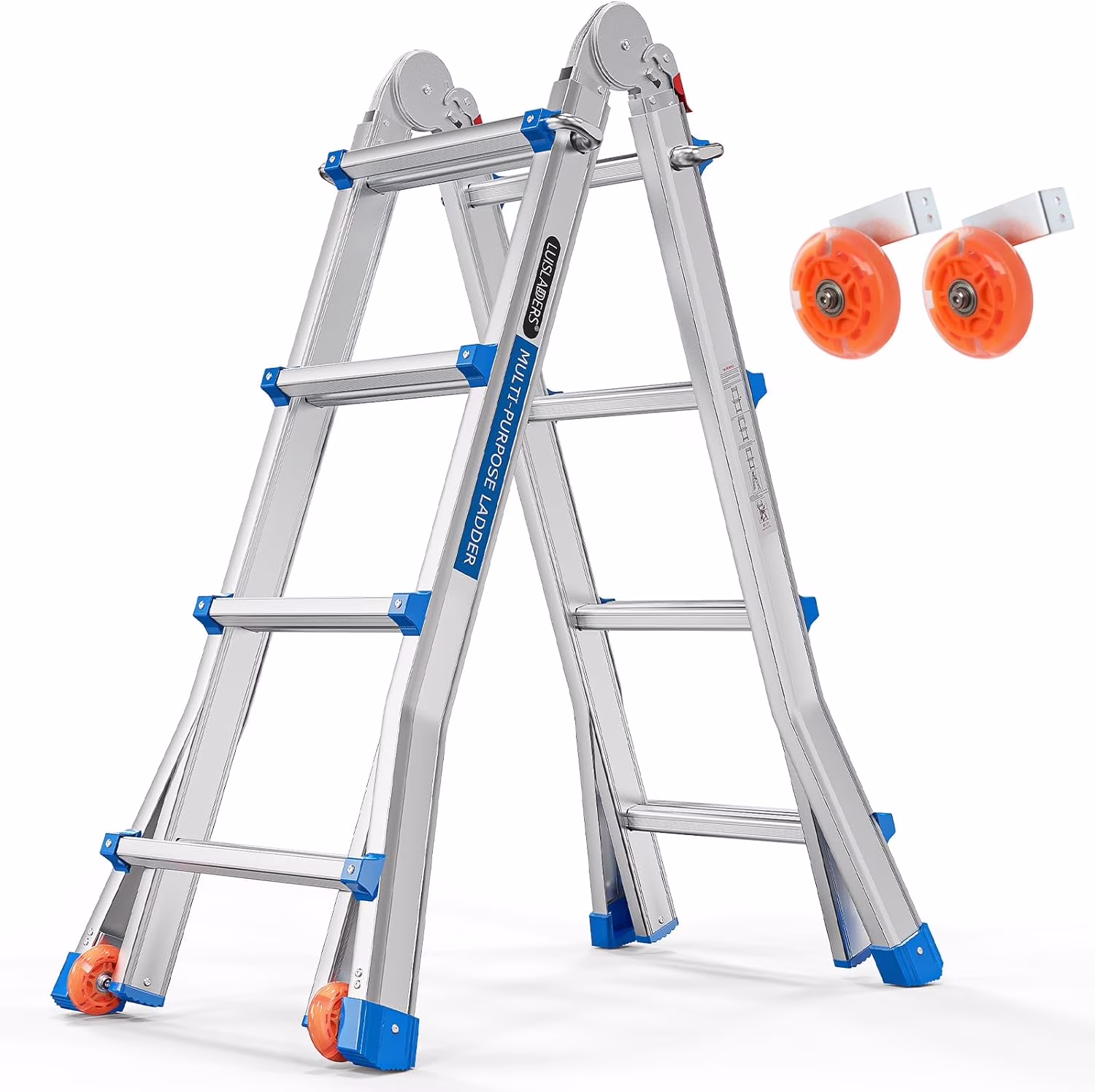 LUISLADDERS Ladder, A Frame 6 Step Ladder Telescoping Ladder, 22 Ft Reach Height Muti Position Folding Ladder Flared Leg & Wheels Design, 330 lbs Capacity Extension Ladder for Household Outdoor Work - Image 5