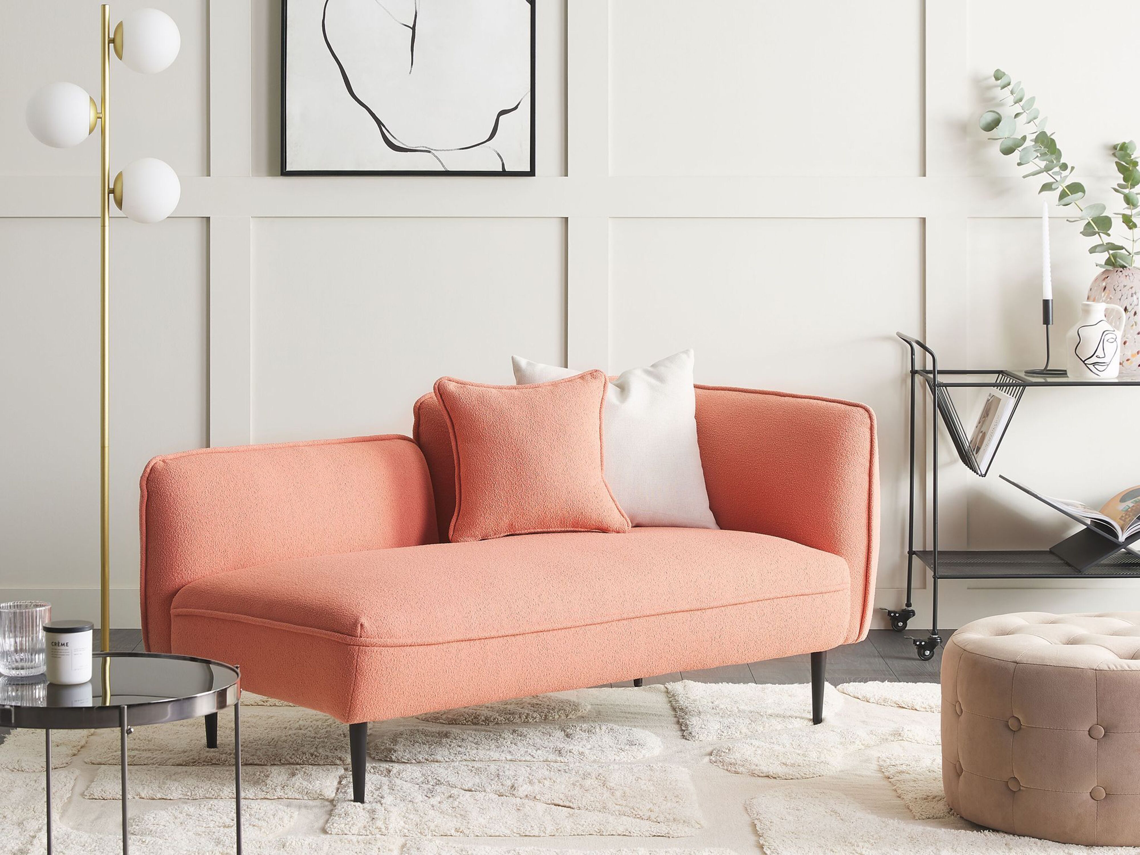 Right-Hand Chaise Lounge CHEVANNES Boucle Peach Pink