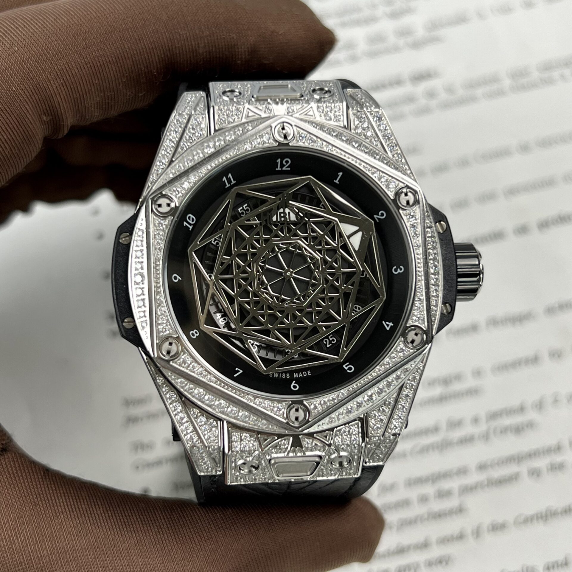 Hublot Big Bang Sang Bleu Replica Watch With Diamonds 45mm - Elite Watch Atelier