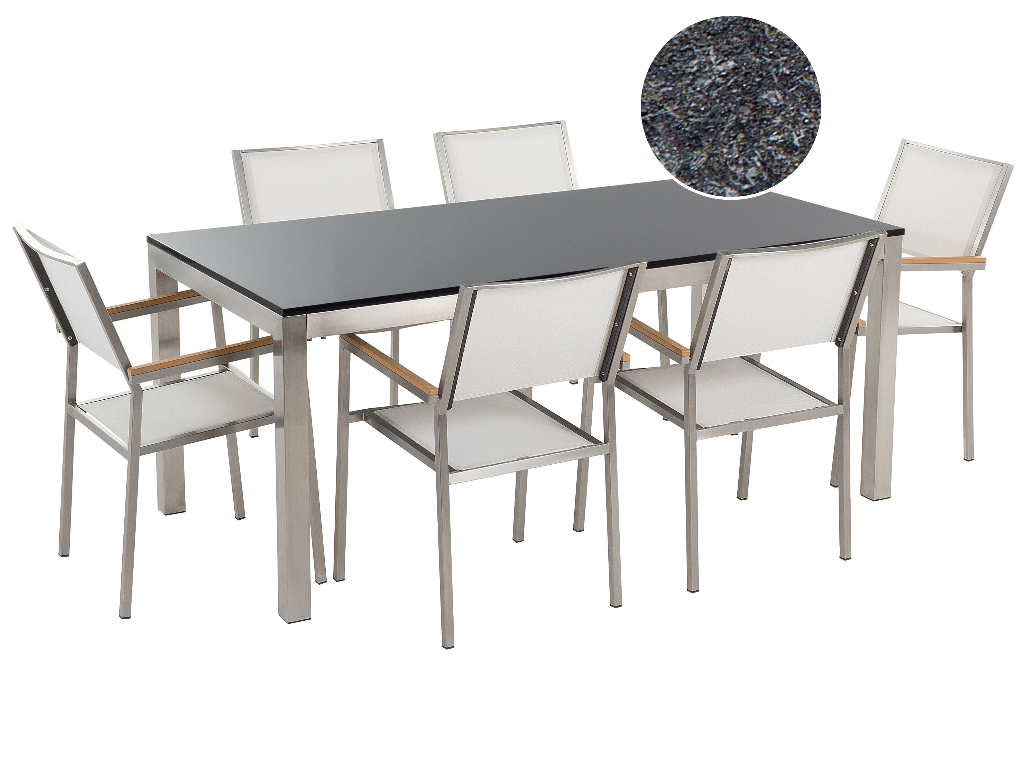Garden Dining Set 6 Seater GROSSETO Granite Flamed Black/ White