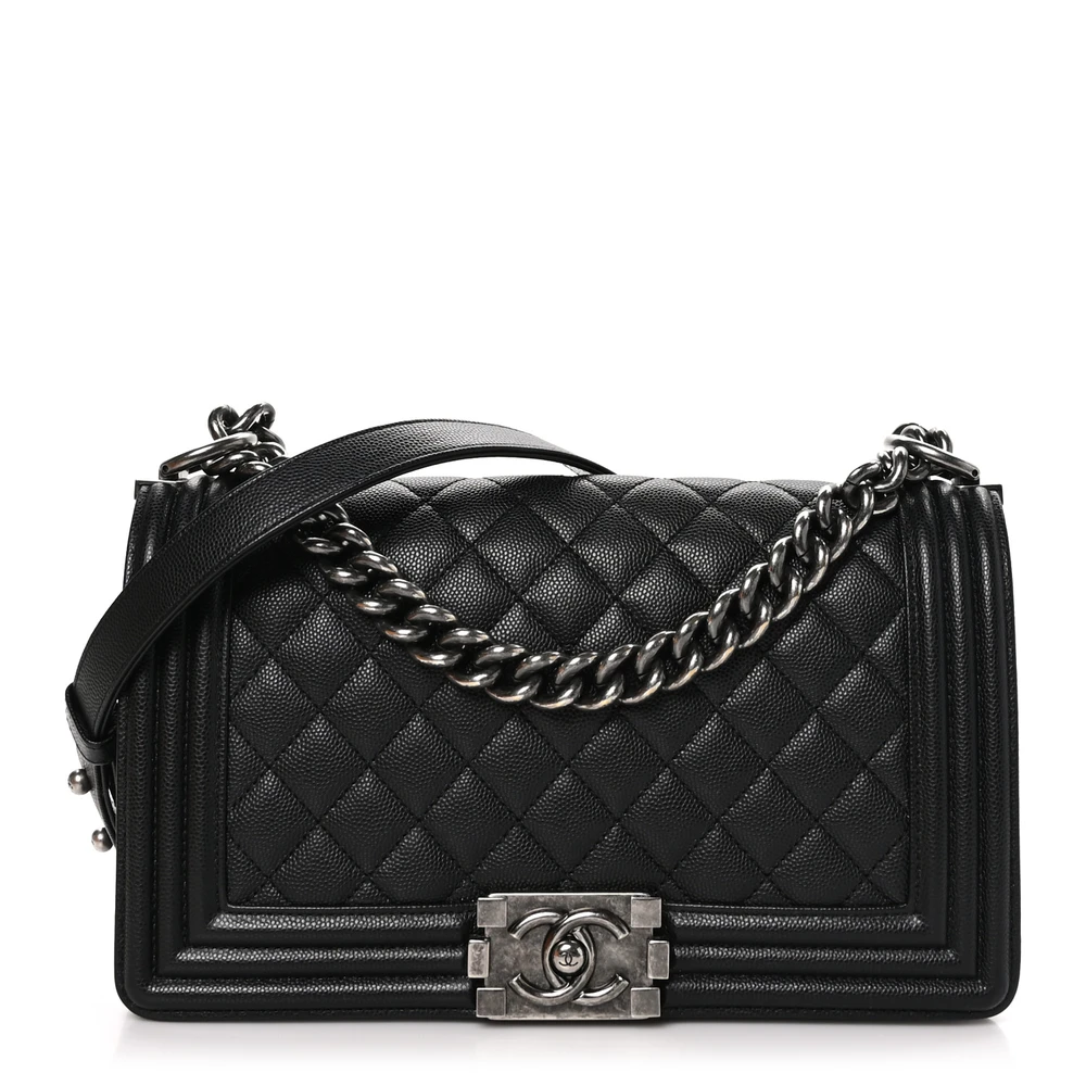 Chanel Black Quilted Caviar Leather Boy Flap Replica Handbag1:1High-quality replica