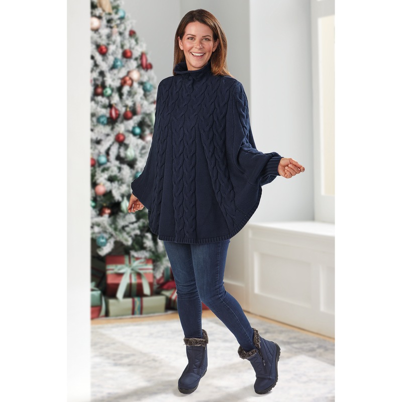 Denise Cable Poncho Sweater - MIDNIGHT VELVET CATALOG
