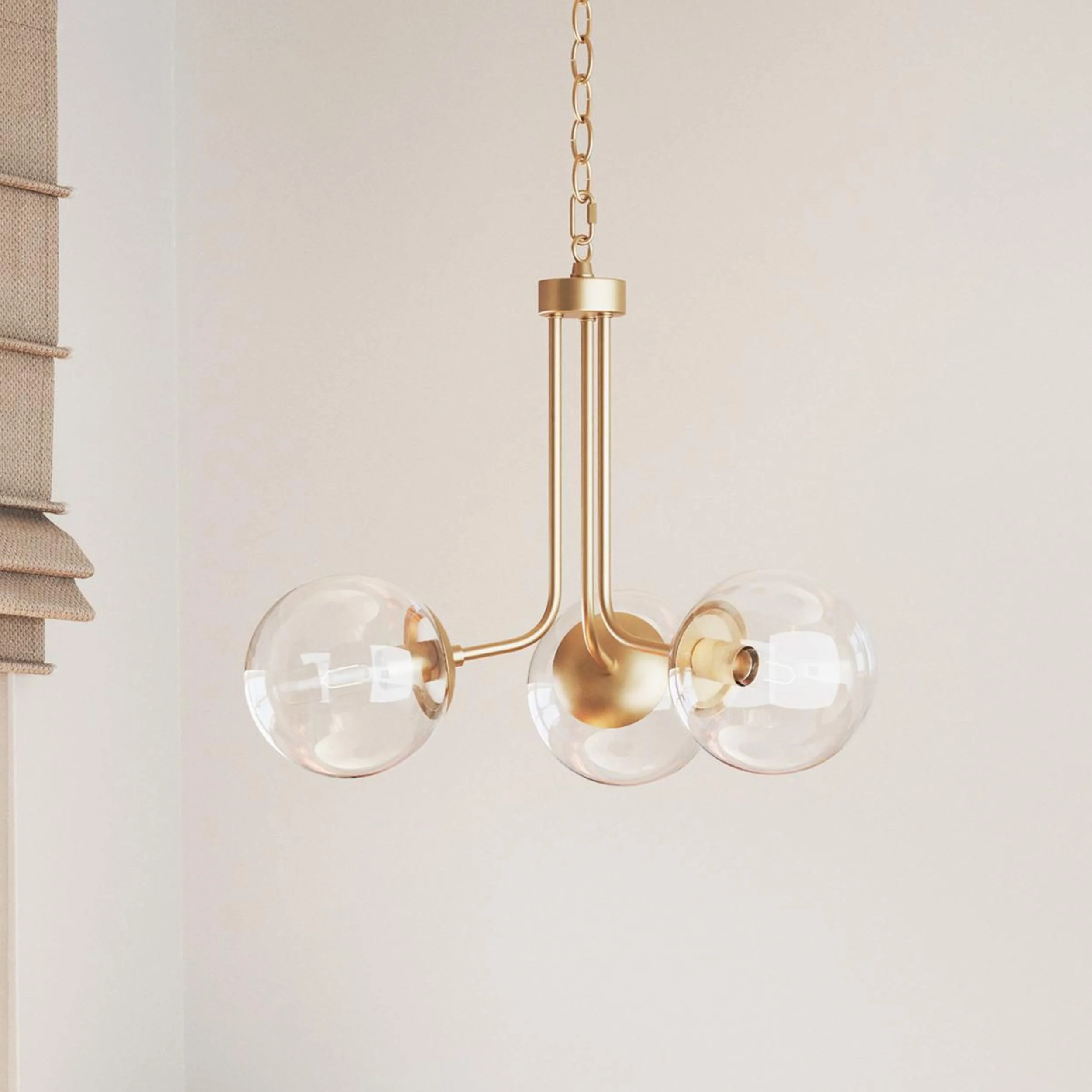 Avec Merrit Collection 3-Light Brushed Gold Contemporary Chandelier with Clear Glass Globe Shades