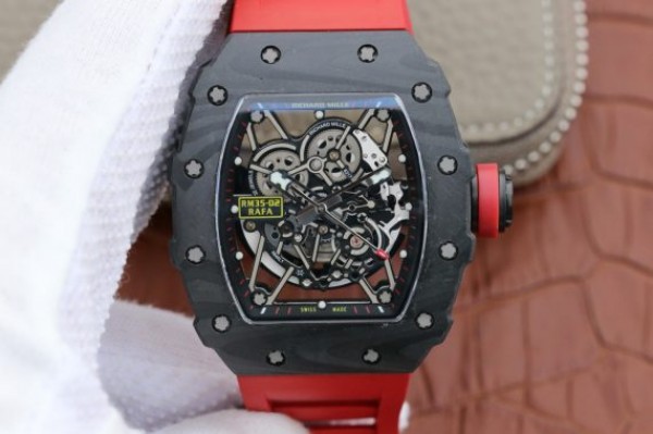 Replica Richard Mille RM035-02 Rafael Nadal FC Titanium Case KVF Skeleton Dial Red Rubber Strap MIYOTA8215 - Top club