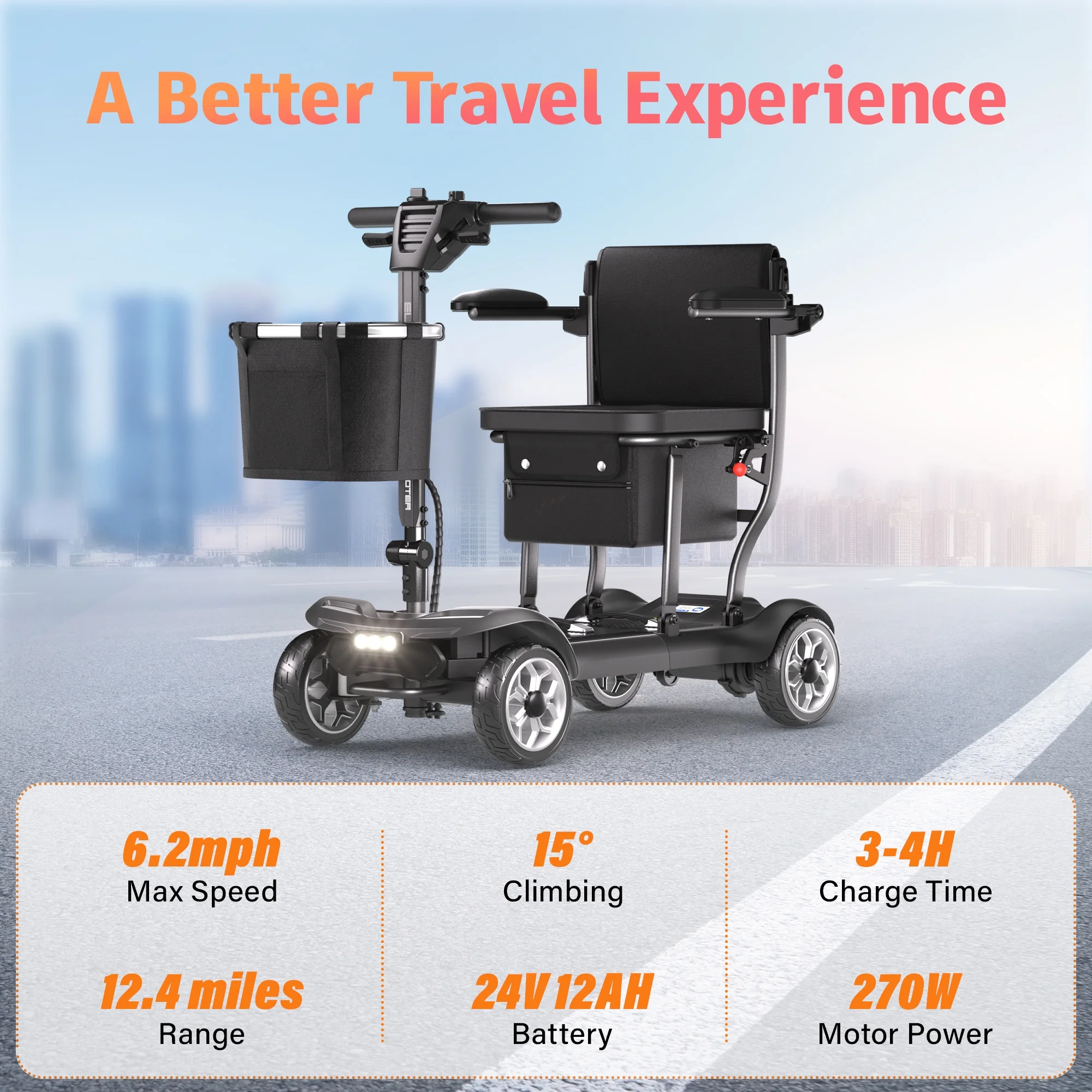 EAGLOG Light Weight 4 Wheels Mobility Scooter for Seniors, Electric Folding Wheelchair Device for Travel, Black - Image 2