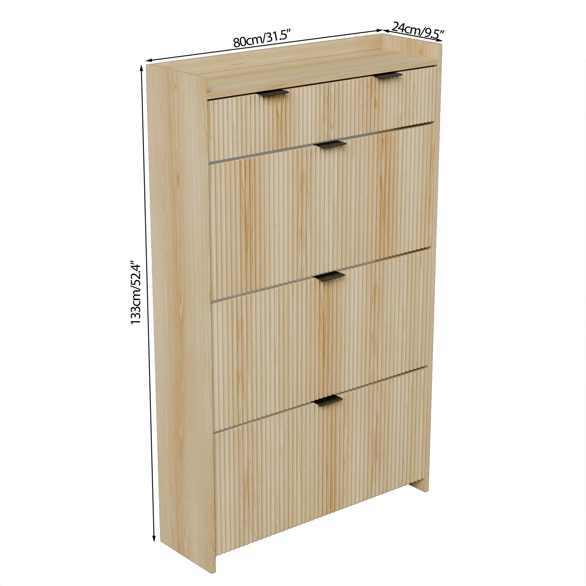 Shoe Cabinet, Free Standing Tipping Bucket Shoe Rack Organizer with 3 Flip Drawers, Modern Entryway Narrow Shoe Rack with 2 Drawers & Top Storage, for Hallway Bedroom, Walnut - Image 16