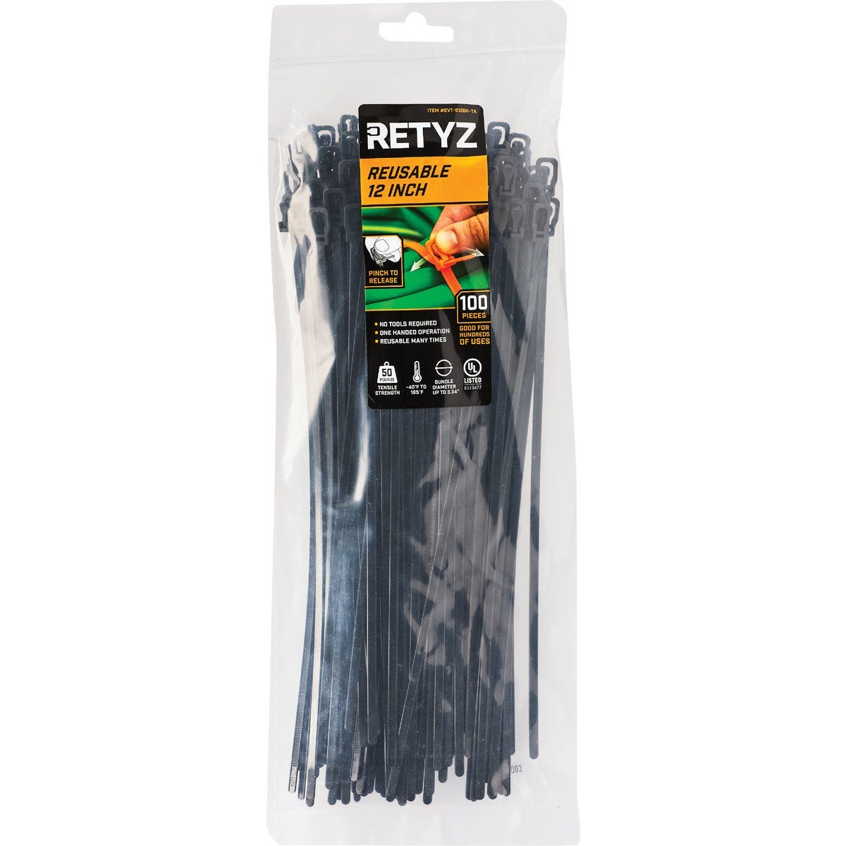 RETYZ EveryTie 12 In. Black Releasable Tie (100-Pack)