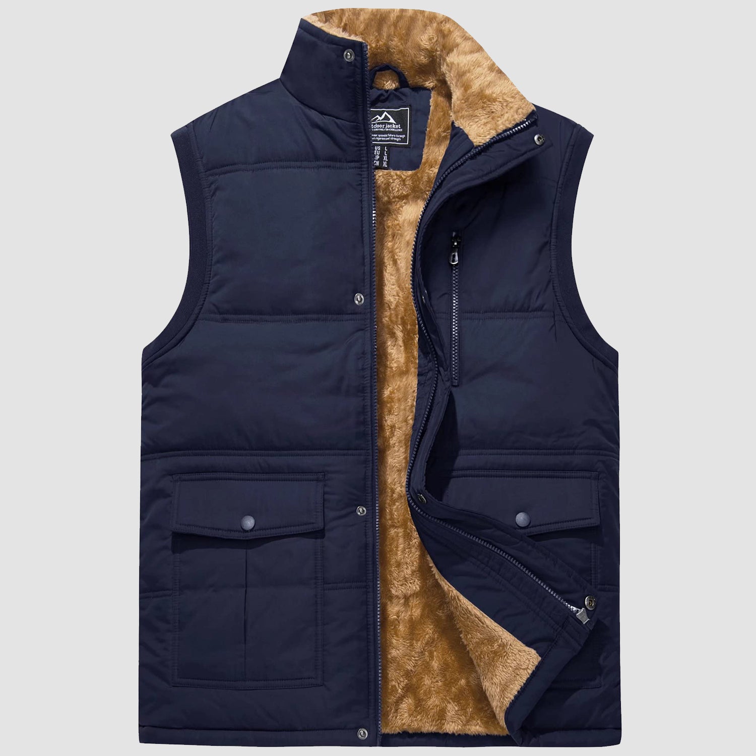 Men's Outerwear Vests Full-Zip Sleeveless Jacket Winter Warm Fleece Lined Vests Stand Collar