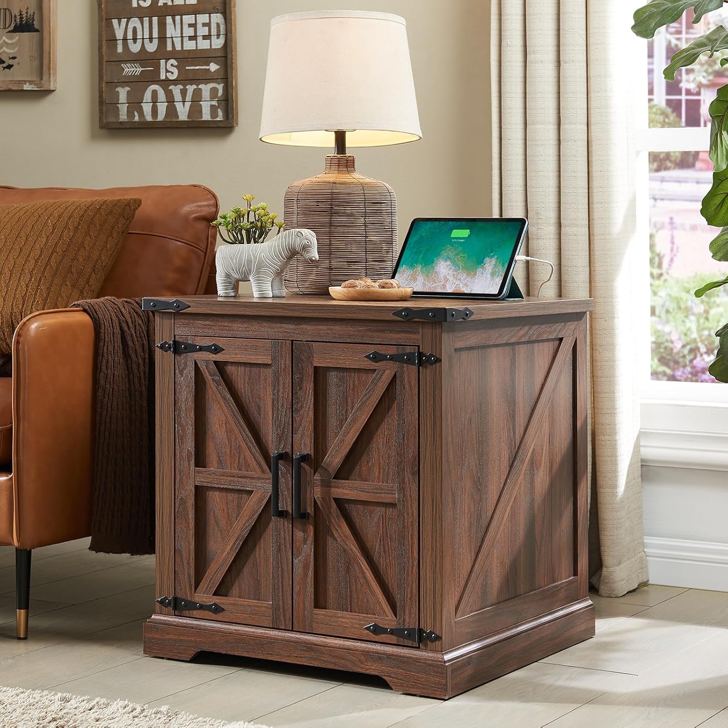 Barnyatoh Farmhouse End Table with Charging Station,24