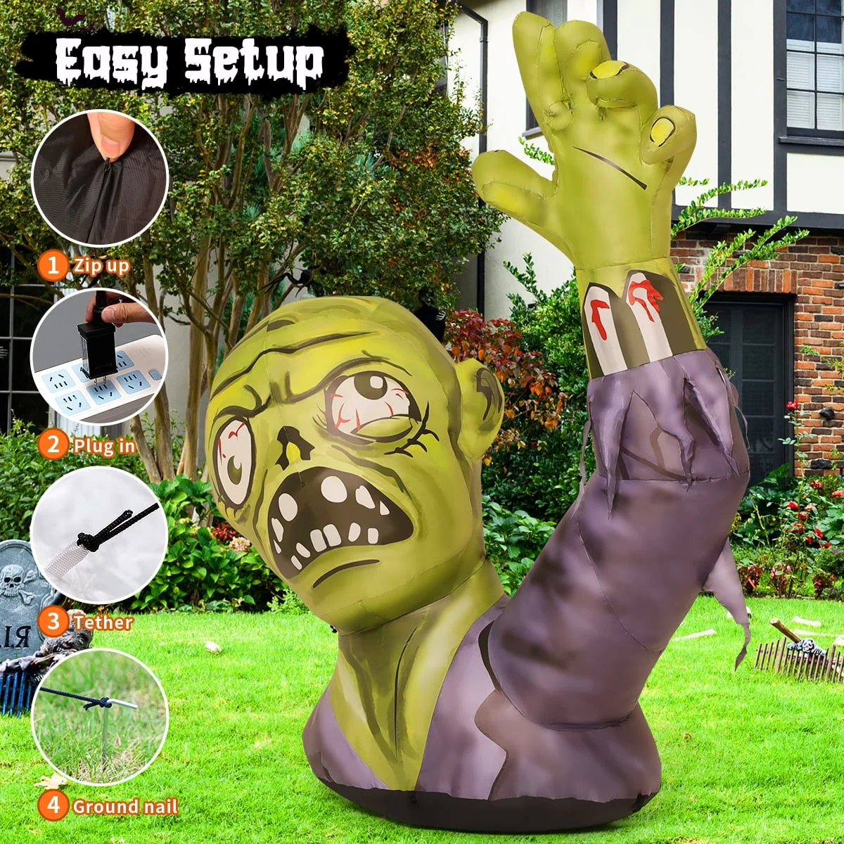 GOOSH Halloween Inflatable 5 FT Zombie Inflatable Shaking Hands, Zombie Inflatable Halloween Decorations Scary Halloween Blow Ups with LED Lights, Halloween Inflatables for Holiday/Party - Image 5 GOOSH Halloween Inflatable 5 FT Zombie Inflatable Shaking Hands, Zombie Inflatable Halloween Decorations Scary Halloween Blow Ups with LED Lights, Halloween Inflatables for Holiday/Party - Image 5