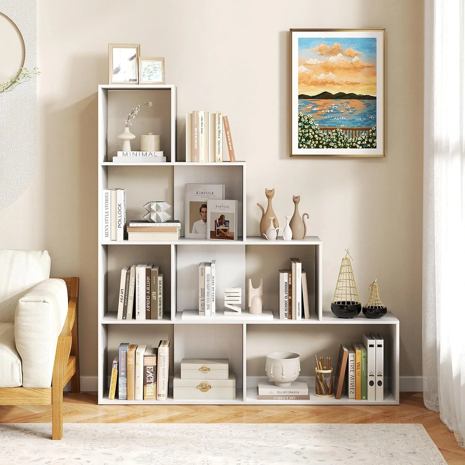 JTYUB 4-Tier Stepped Bookshelf, Freestanding 6 Cubes Ladder Bookcase with Anti-Tipping Kits, 64" Tall Modern Wooden Storage Display Rack for Home Office Living Room Study ,1 PCS,Natural - Image 13